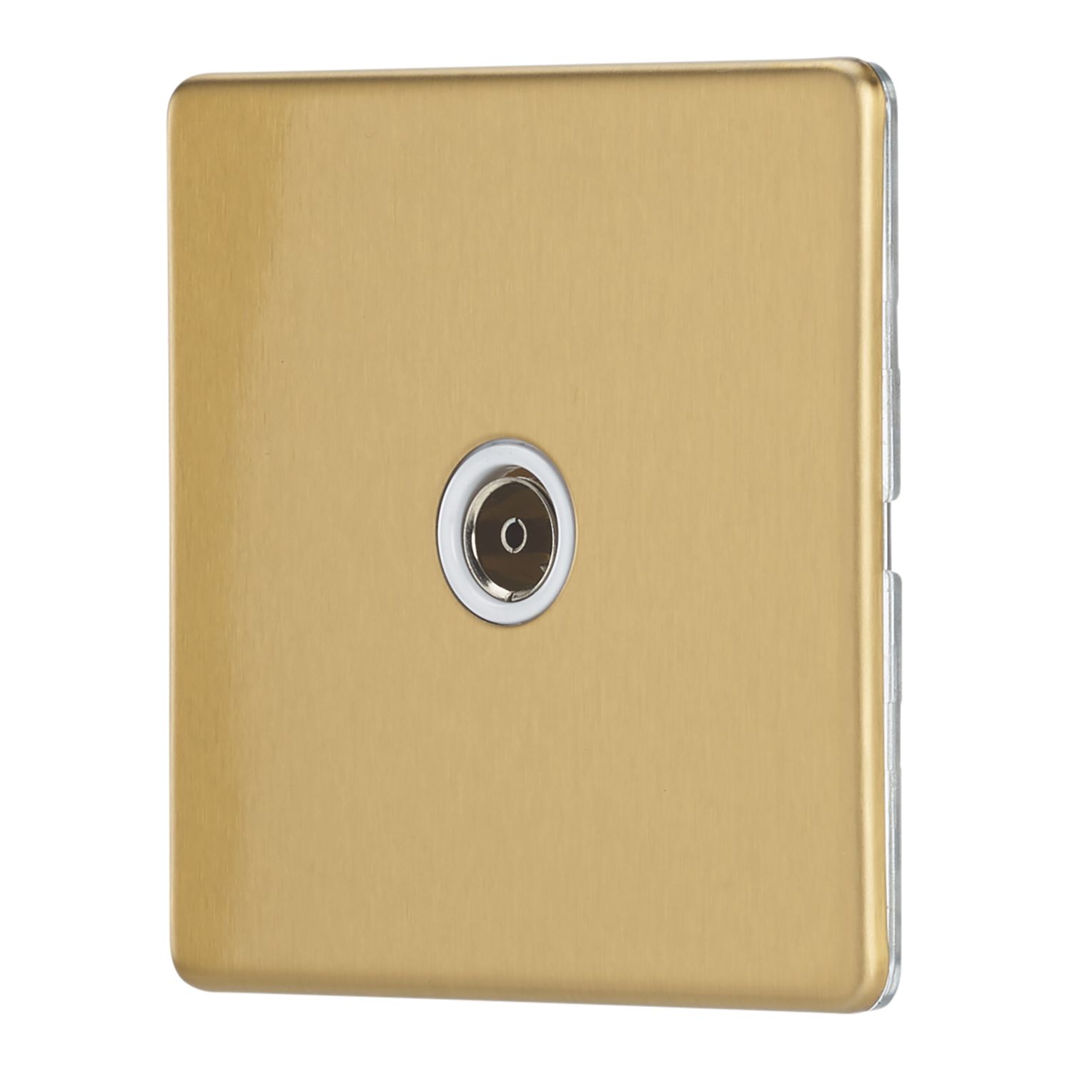 Contactum Lyric 1-Gang Isolated Female Coaxial TV Socket Brushed Brass with White Inserts (187RR)