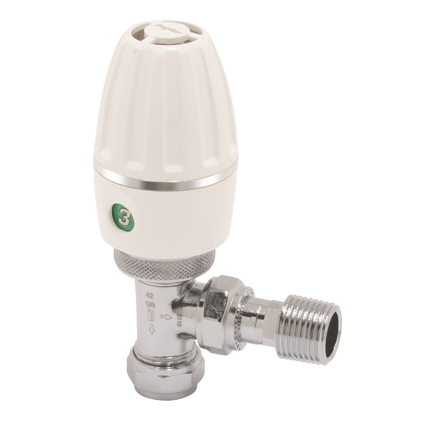 Terrier Terrier 3 10mm x 1/2" White/Chrome Angled Standard Thermostatic Radiator Valve Head & Body (1885V)