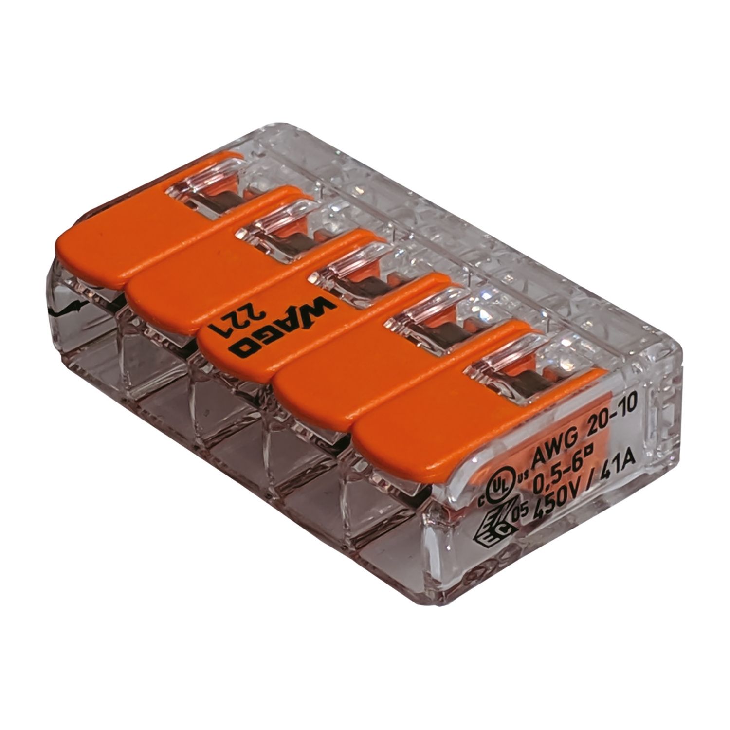 Wago 221-615 41A 5-Way Lever Connectors 15 Pack (188HV)