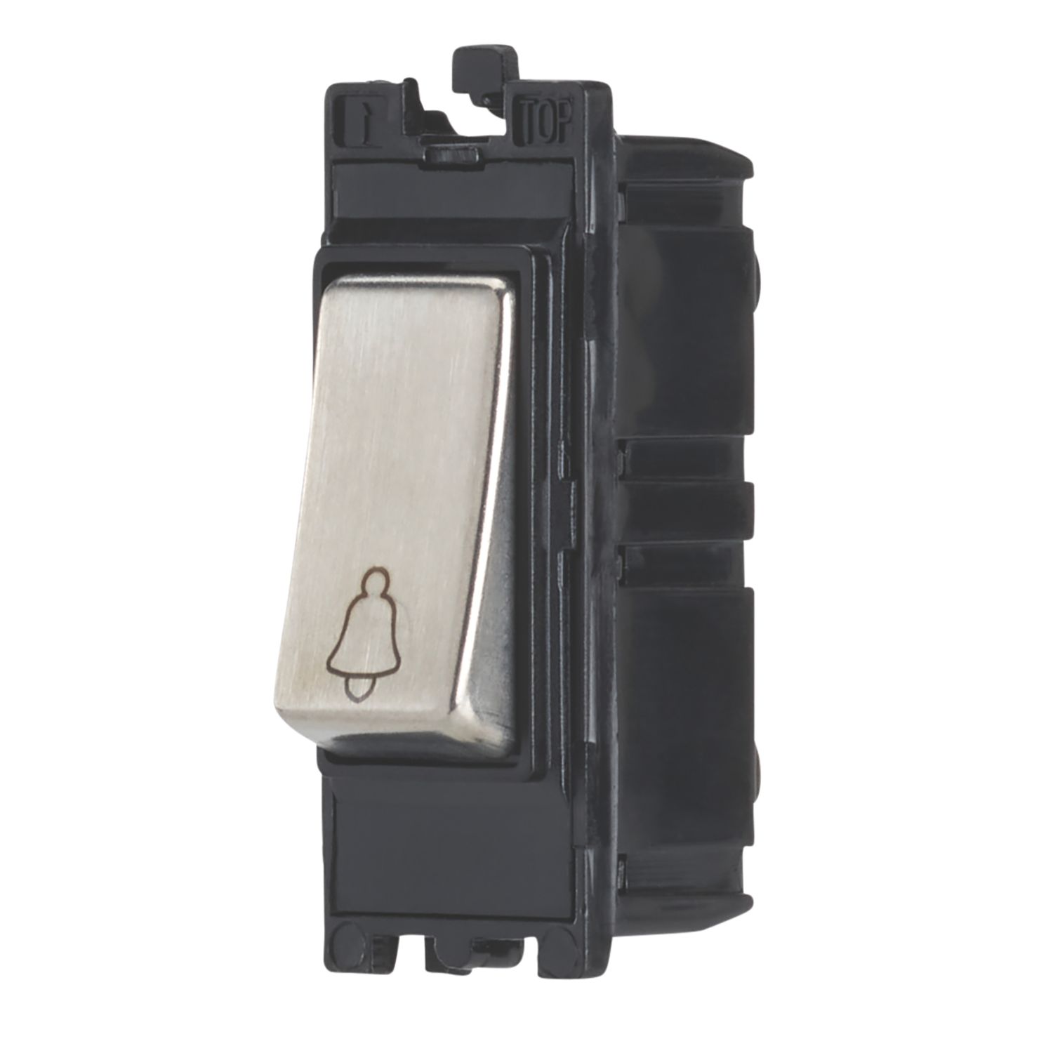 Contactum Decorative 10AX 1-Way Grid Retractive Bell Push Switch Brushed Steel with Black Inserts (188RP)
