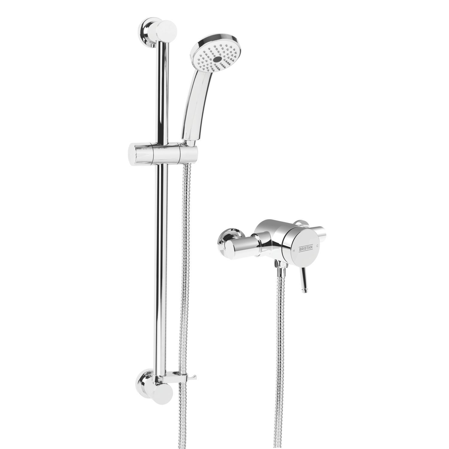 Bristan Strato Rear-Fed Exposed Chrome Thermostatic Mini-Valve Mixer Shower with Adjustable Riser Kit (190JK)