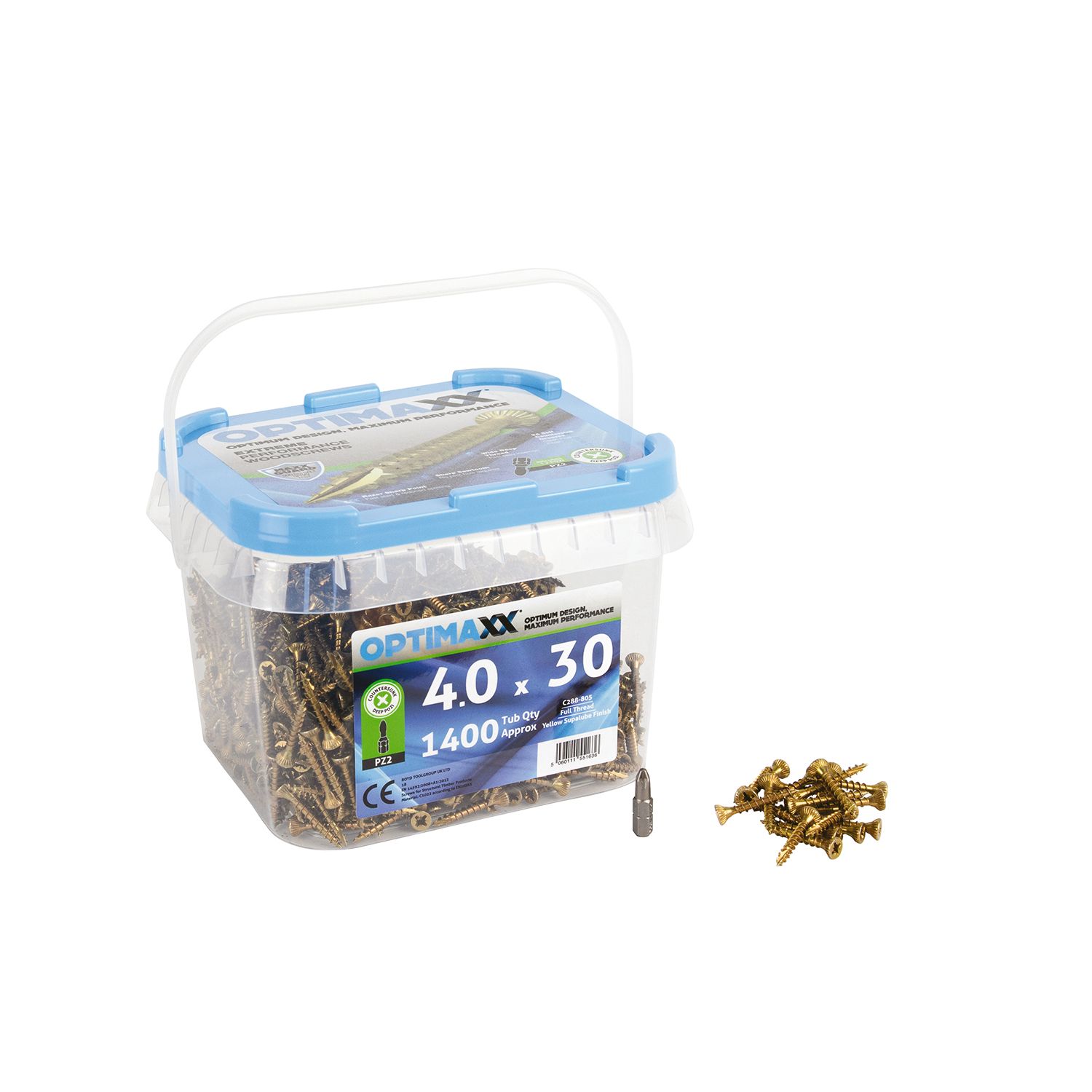 Optimaxx PZ Countersunk Wood Screws 4mm x 30mm 1400 Pack (193TY)