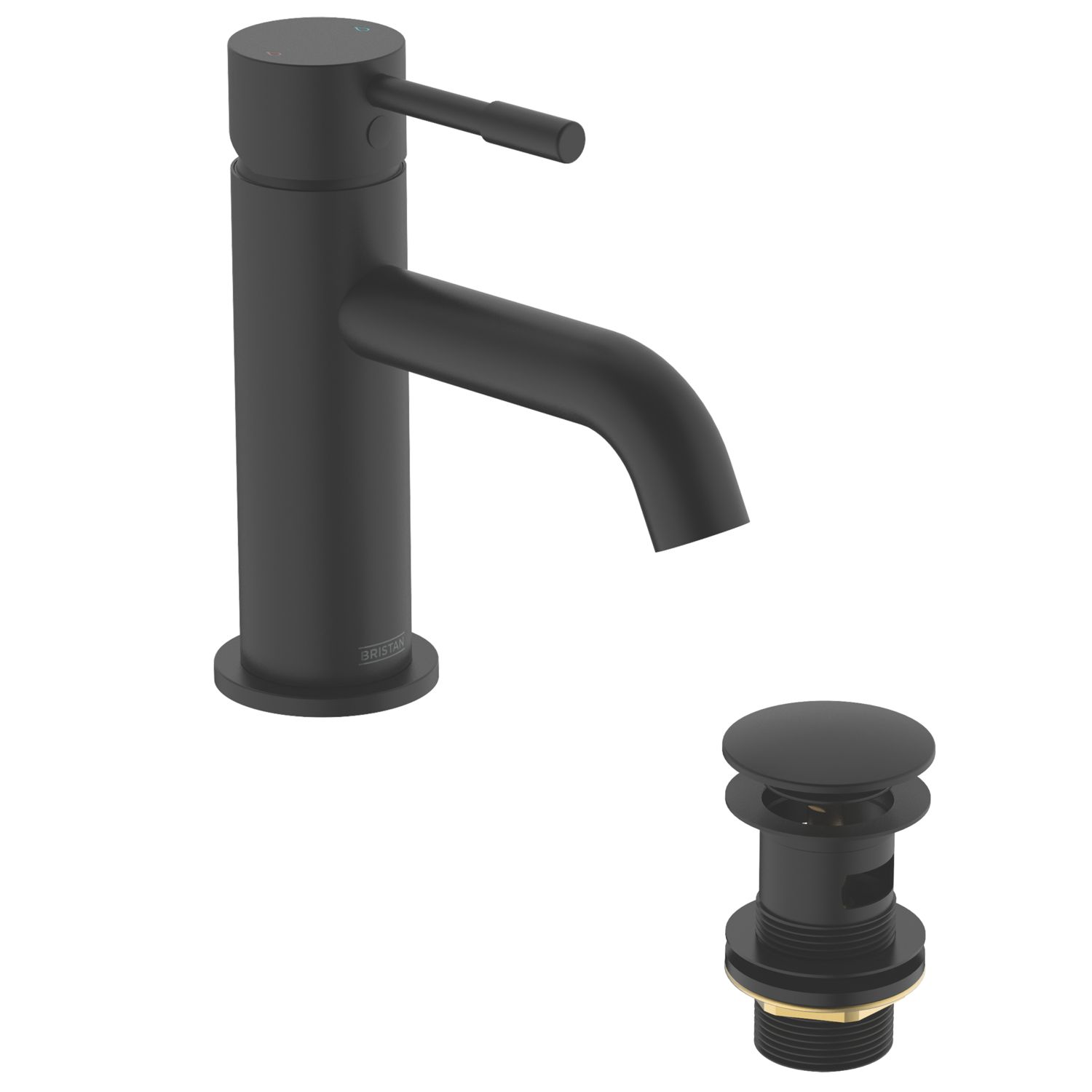 Bristan Mila Black 160mm Standard Lever Mono Basin Mixer Tap With Clicker Waste (197JE)