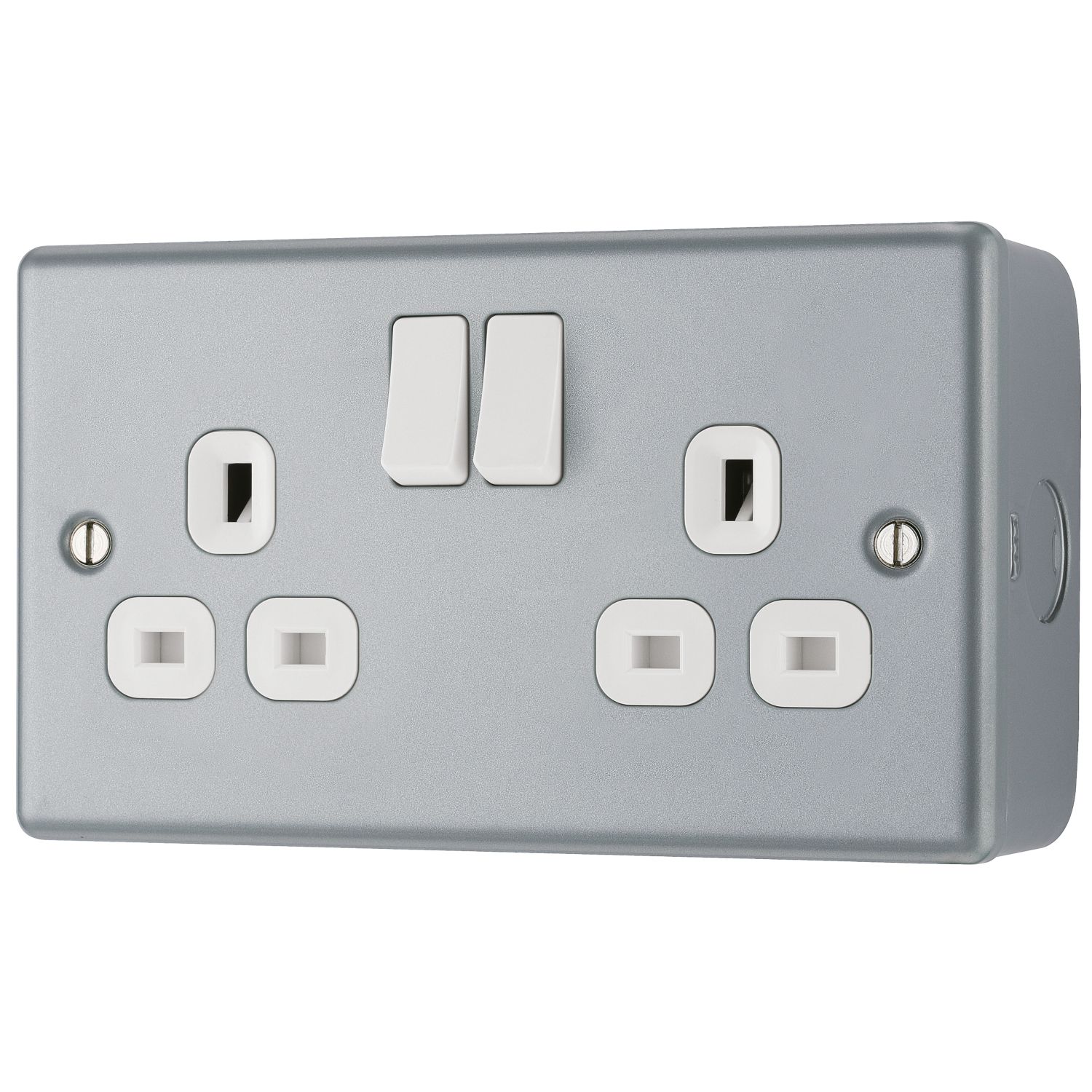 British General 13A 2-Gang DP Switched Metal Clad Power Socket with White Inserts (198PF)