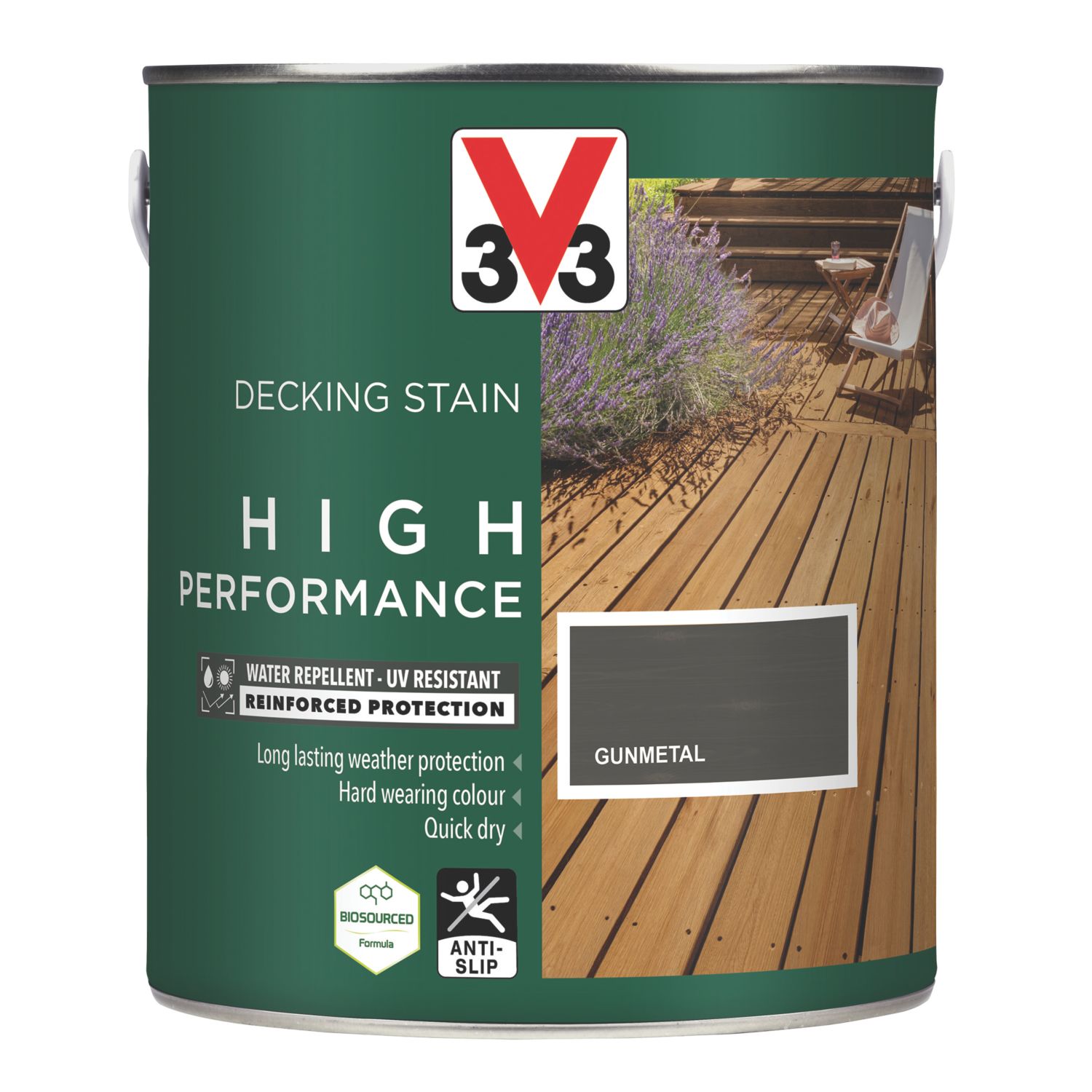 V33 High Performance 2.5Ltr Gunmetal Anti Slip Decking Stain (199FW)