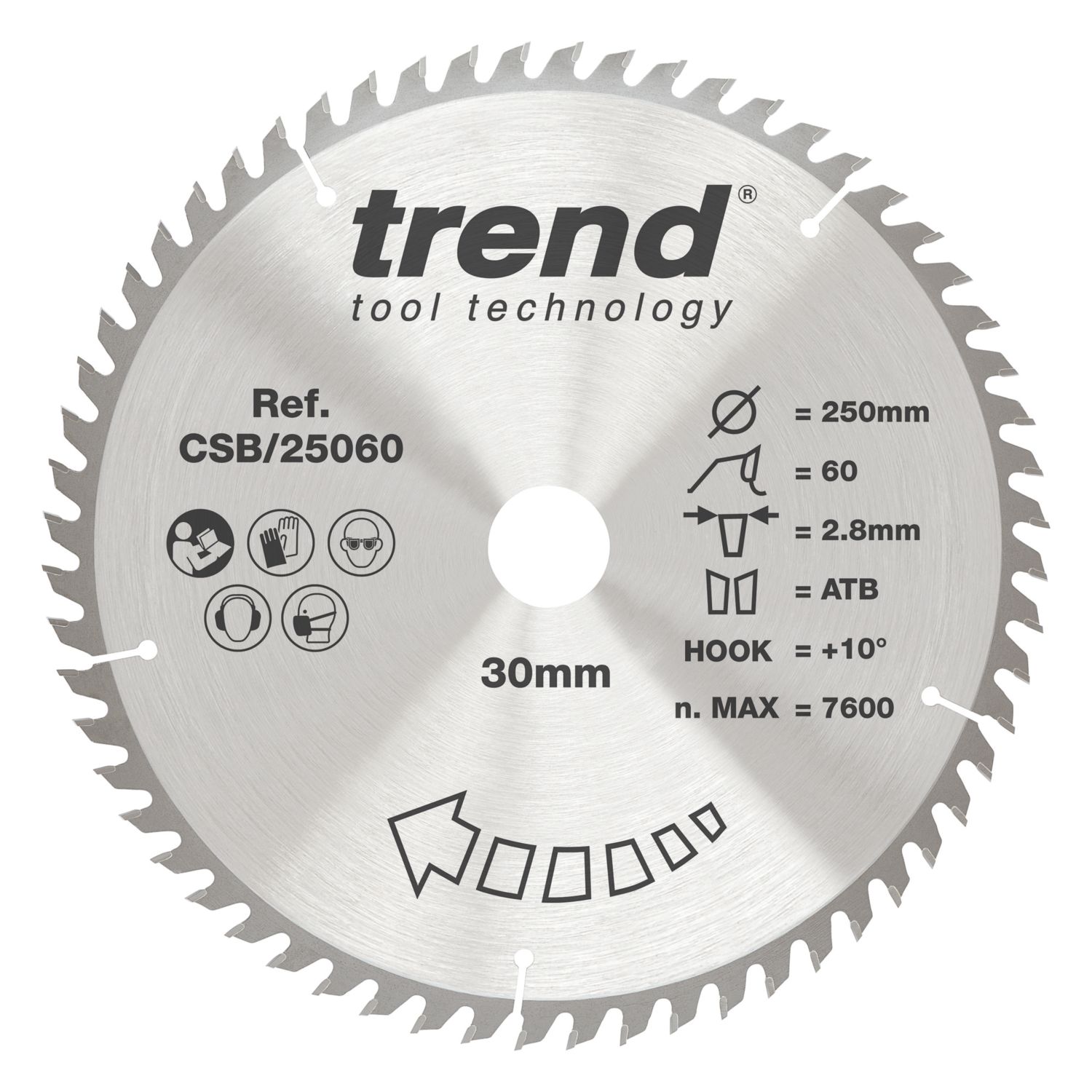 Trend CSB/25060 Wood Circular Saw Blade 250mm x 30mm 60T (199PX)