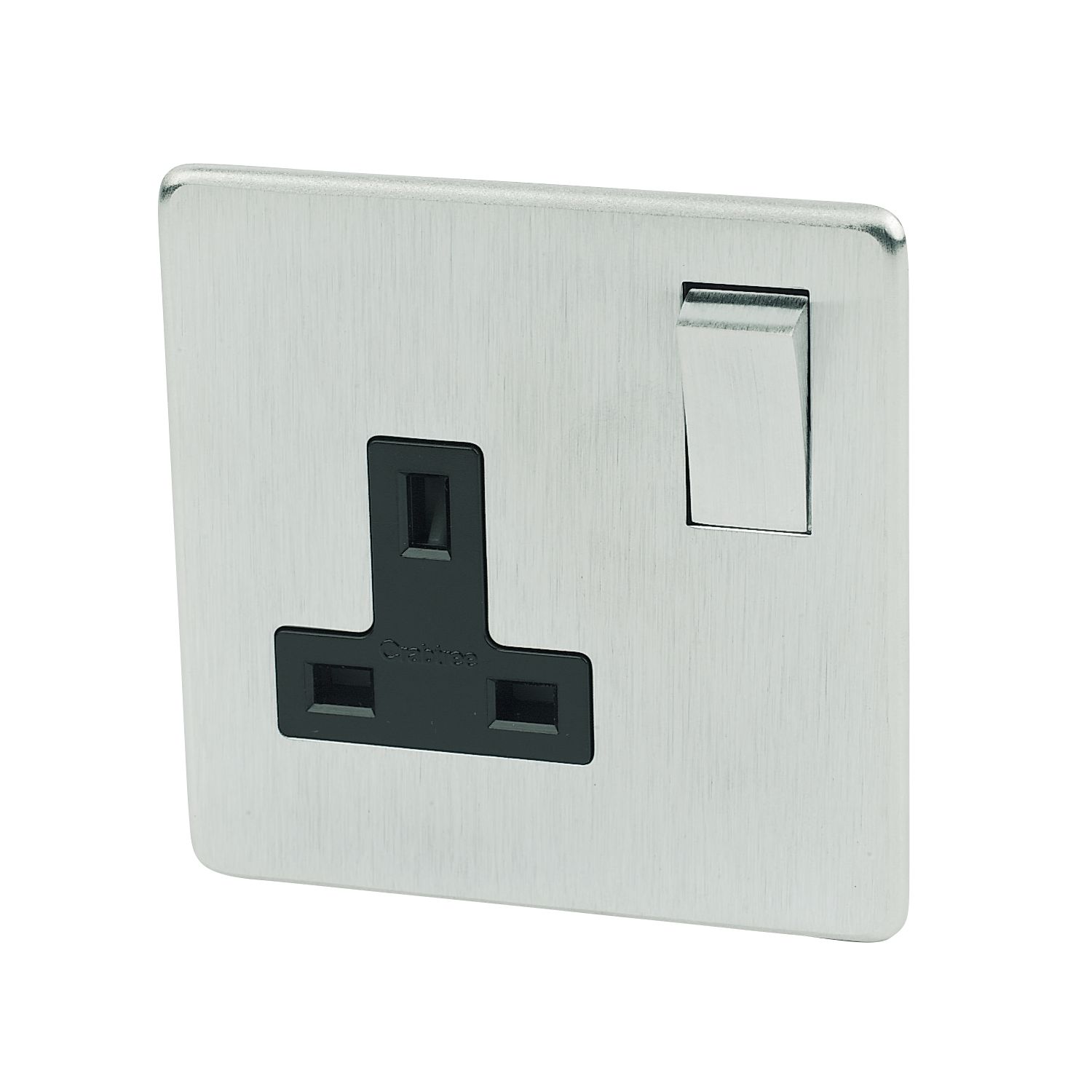 Crabtree Platinum 13A 1-Gang DP Switched Plug Socket Satin Chrome with Black Inserts (20060)