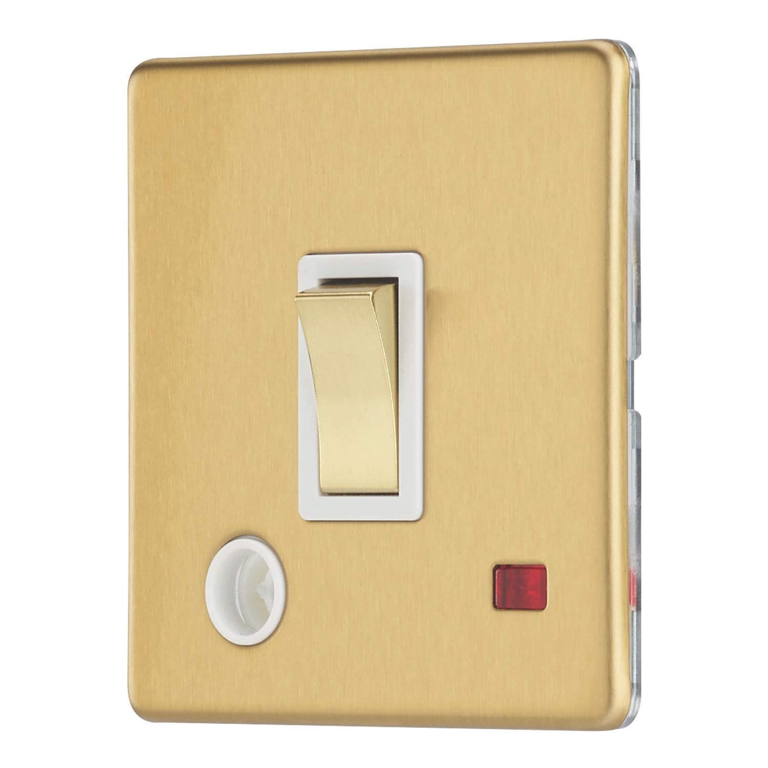 Contactum Lyric 20A 1-Gang DP Control Switch & Flex Outlet Brushed Brass with Neon with White Inserts (201RP)