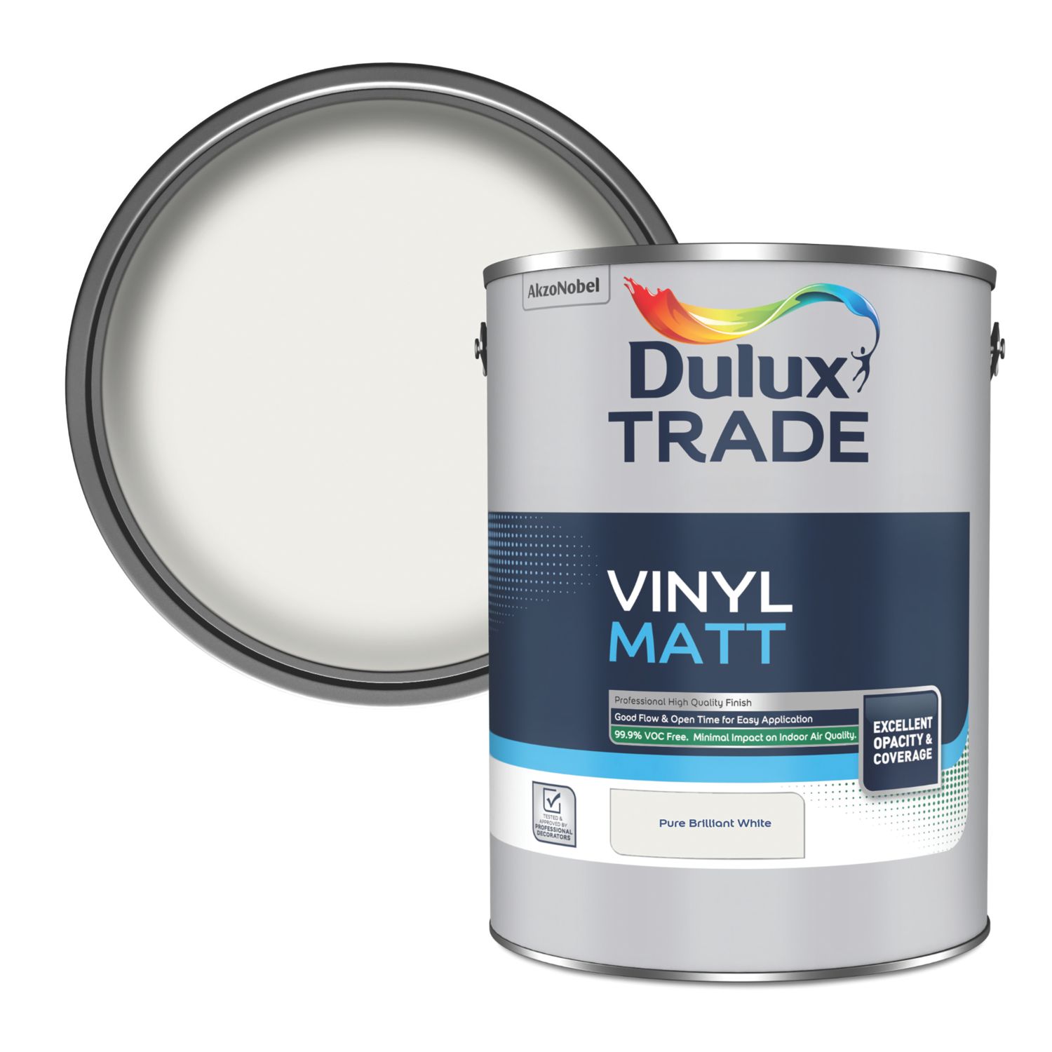 Dulux Trade Vinyl 5Ltr Pure Brilliant White Matt Emulsion Paint (20417)