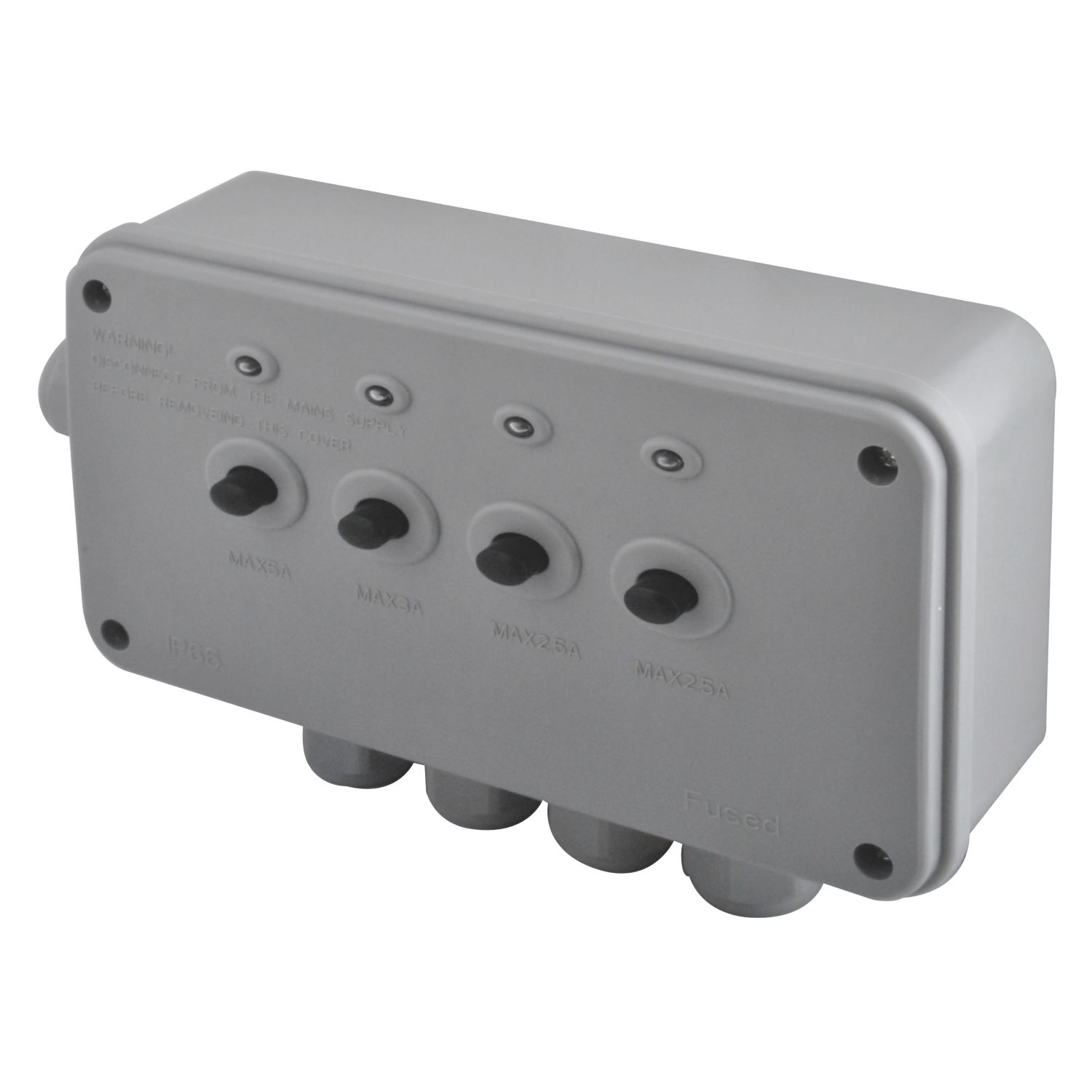 British General IP66 13A 4-Gang 4-Way Weatherproof Outdoor Switched Power Controller with LED (20964)