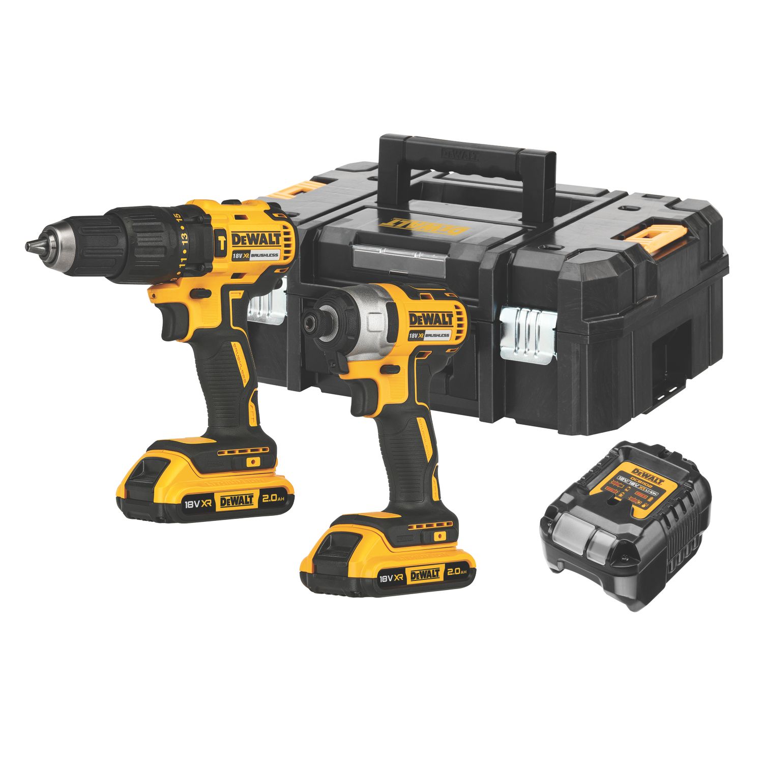 DeWalt DCK2060D2T-SFGB 18V 2 x 2.0Ah Li-Ion XR Brushless Cordless Combi Drill and Impact Driver Twin Pack (210HF)