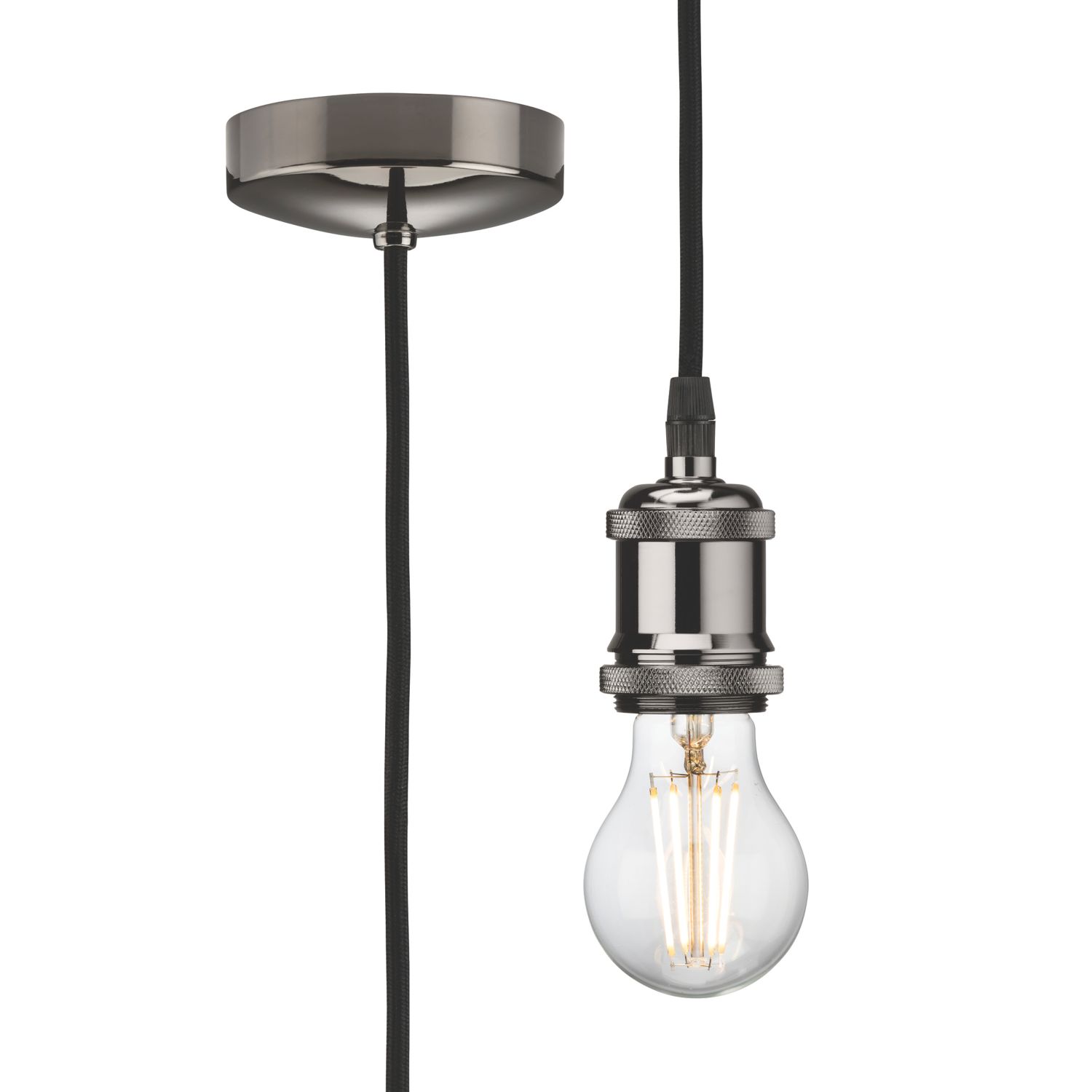 Knightsbridge Vintage 1.8m Pendant Set Light Fitting E27 Black Nickel 3 1/2" (210TY)