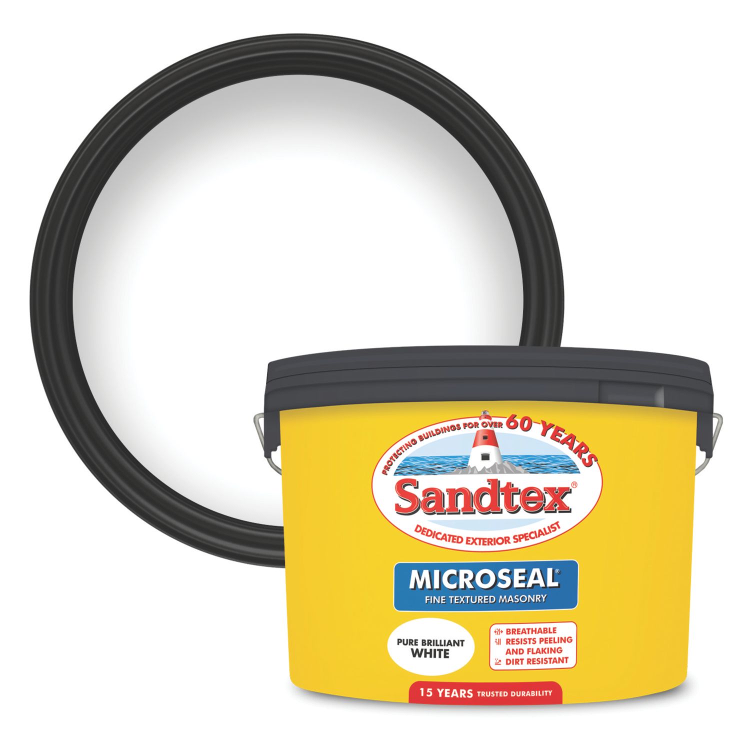 Sandtex 10Ltr Fine Textured Pure Brilliant White Masonry Paint (21138)