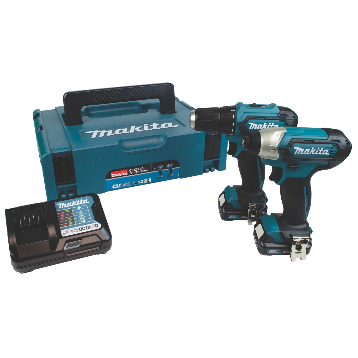 Makita CLX224AJ 12V 2 x 2.0Ah Li-Ion CXT Cordless Drill & Impact Driver Twin Kit (213HP)