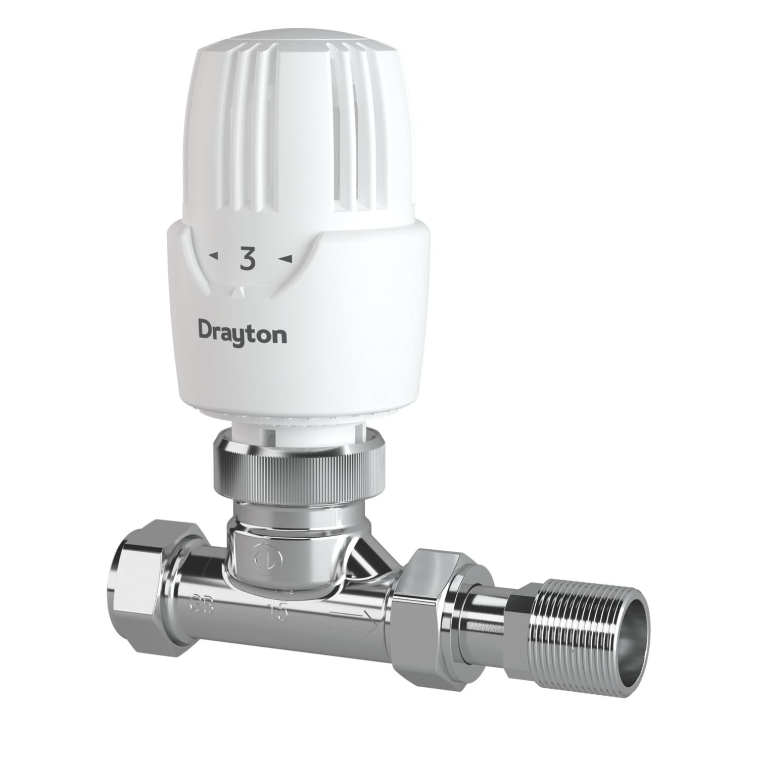 Drayton RT414 15mm x 1/2" White Straight Traditional Thermostatic Radiator Valve & Lockshield (213RG)