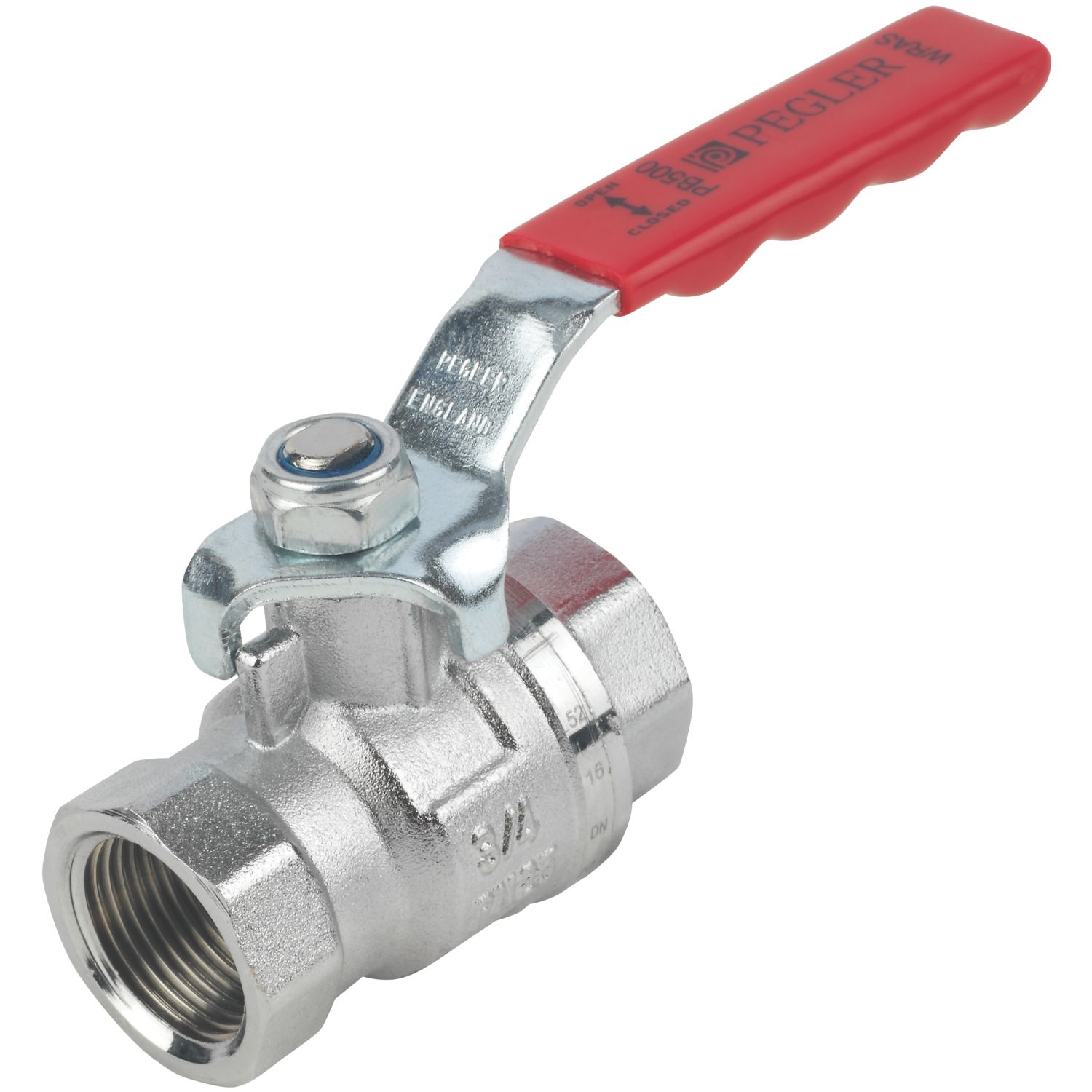 Pegler PB500 Compression Full Bore 3/4" Lever Ball Valve with Red Handle (2148V)