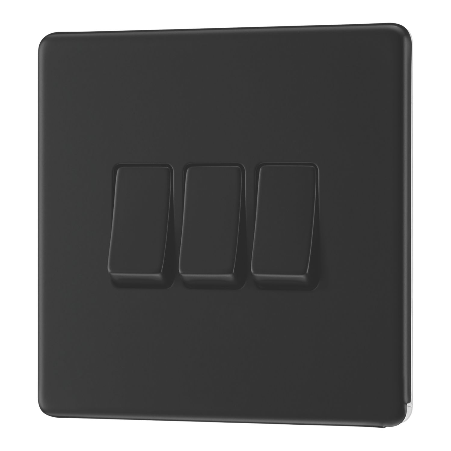 LAP 20A 16AX 3-Gang 2-Way Switch Matt Black with Colour-Matched Inserts (214PN)