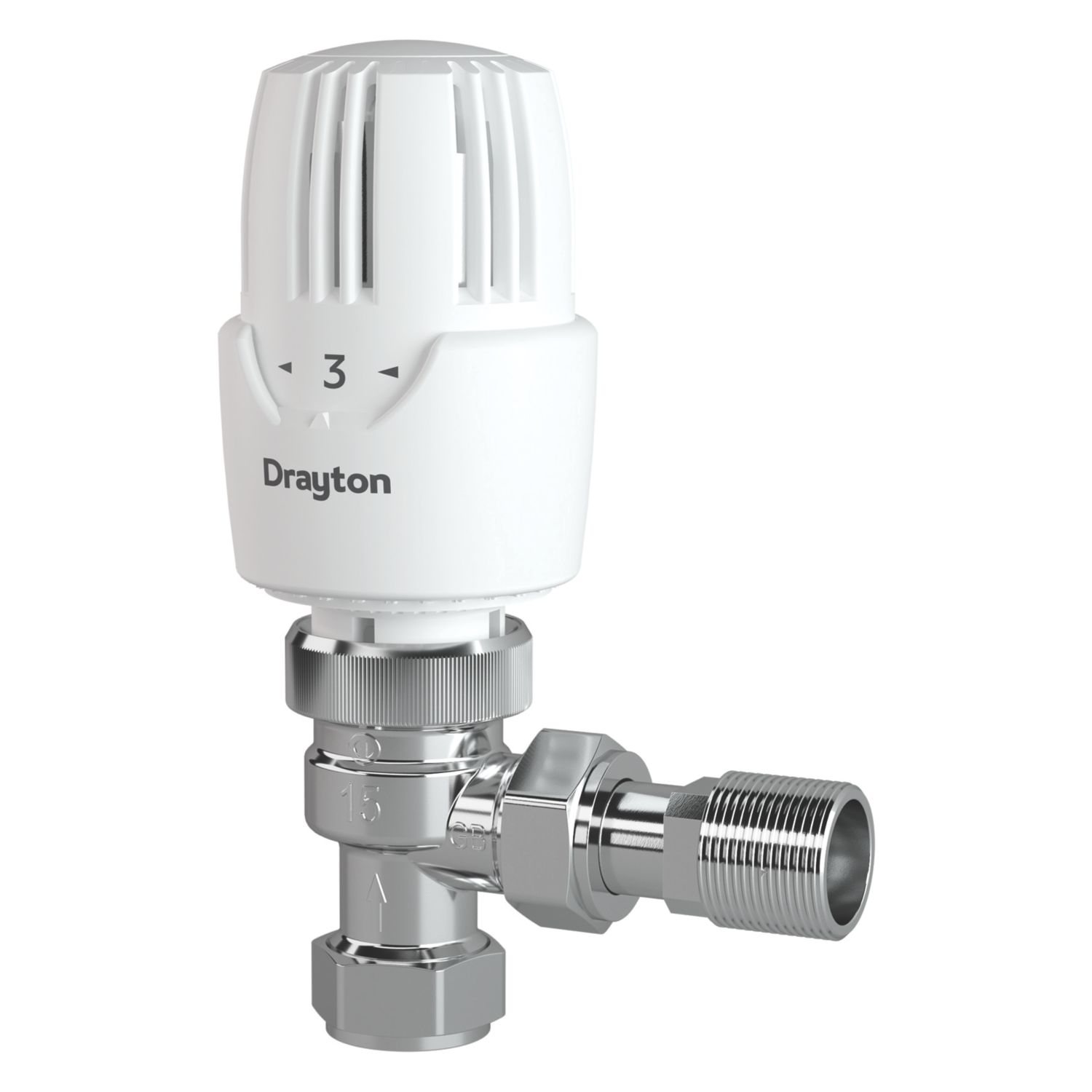 Drayton RT414 15mm x 1/2" White Angled Traditional Thermostatic Radiator Valve & Lockshield (215RG)