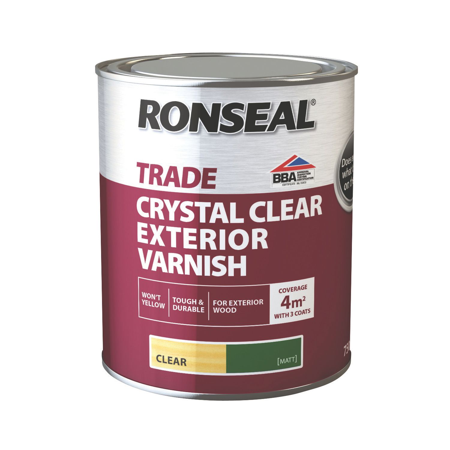 Ronseal 750ml Clear Matt Water-Based Exterior Wood Varnish (217FG)