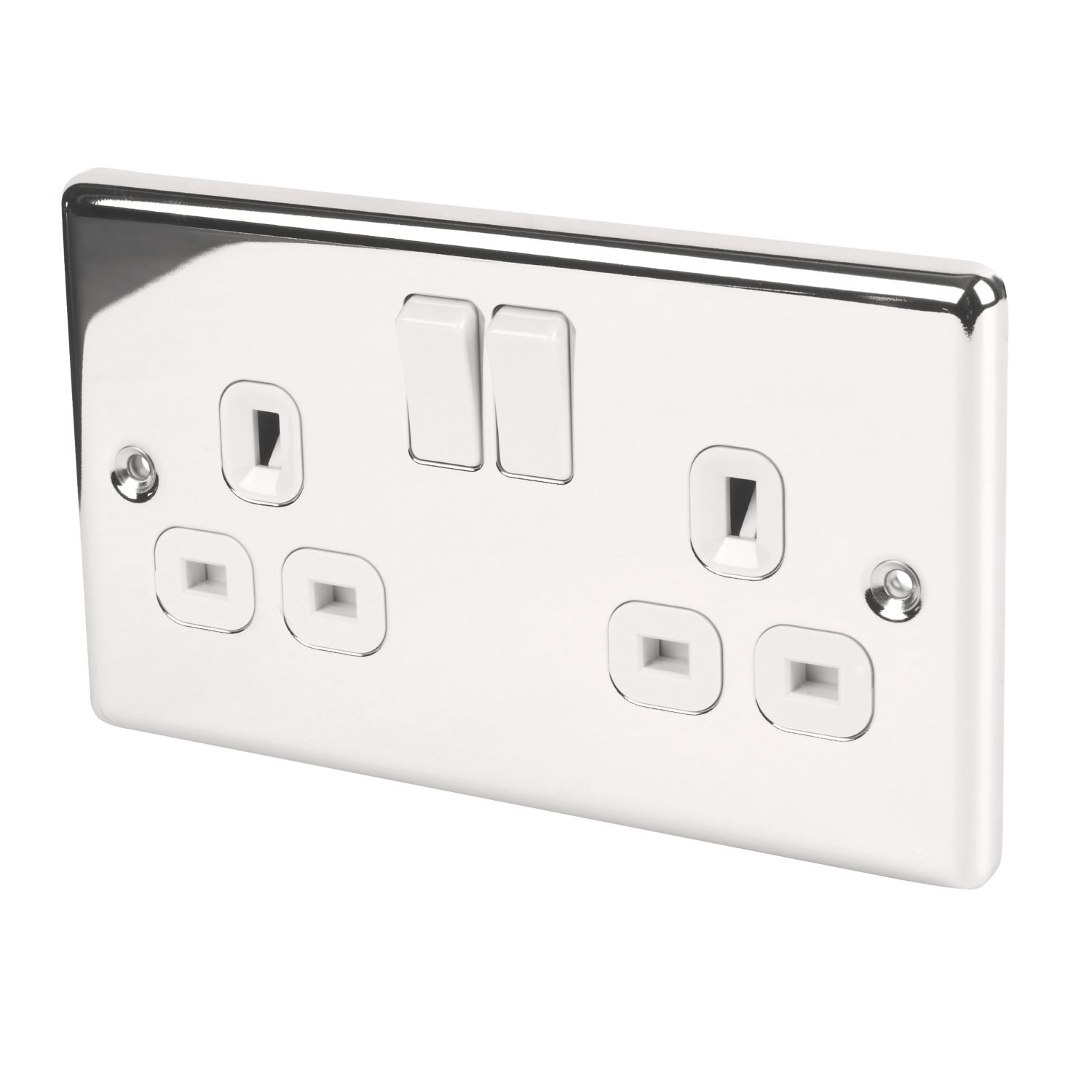LAP 13A 2-Gang SP Switched Plug Socket Polished Chrome with White Inserts (2196C)