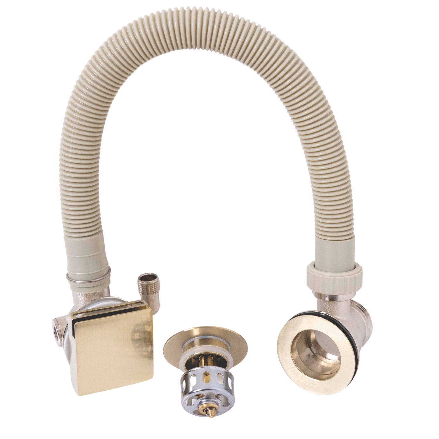 ETAL Freeflow Brushed Brass Square Head Bath Overflow Filler Tap With Clicker Waste (219VN)