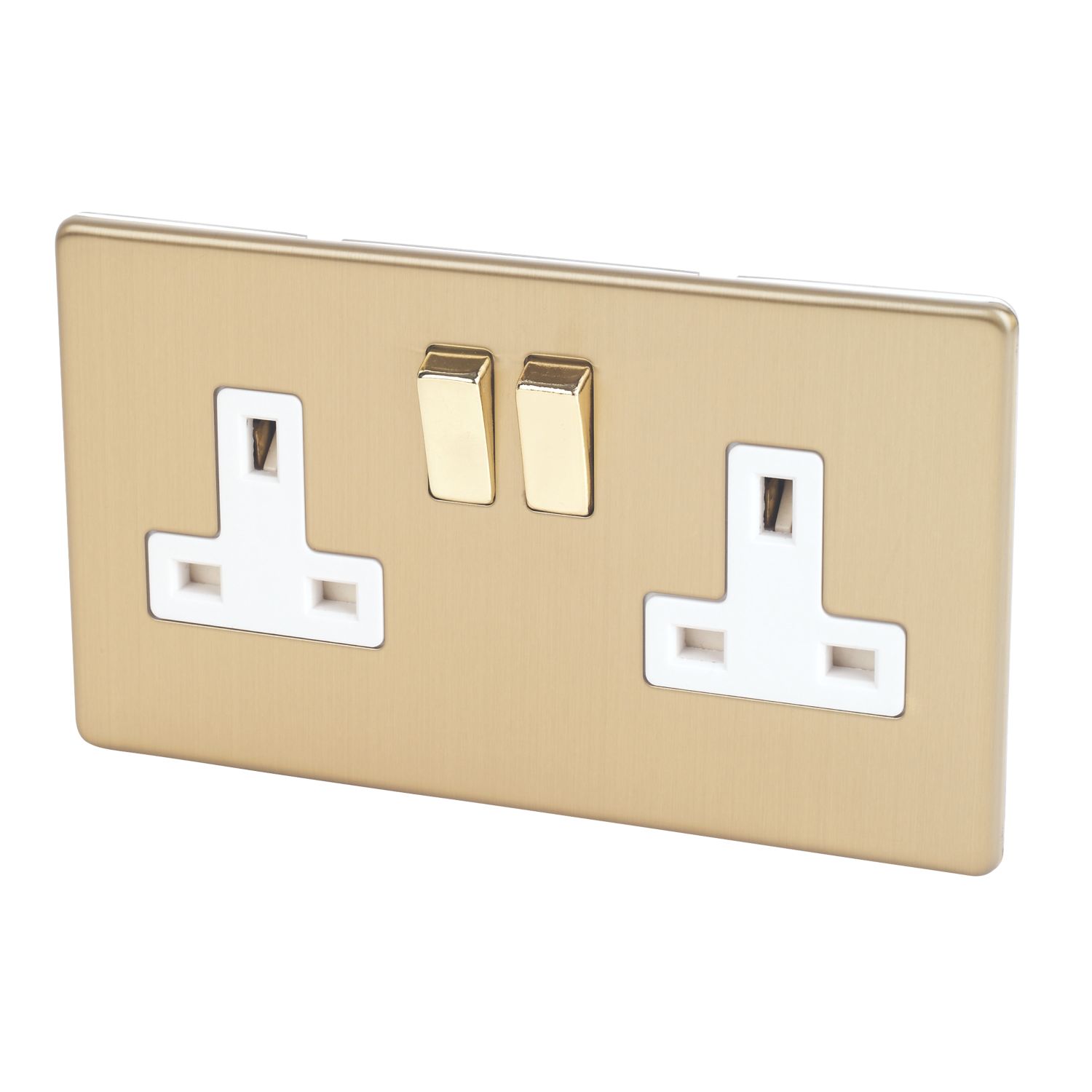 Varilight 13AX 2-Gang DP Switched Plug Socket Brushed Brass with White Inserts (2203H)