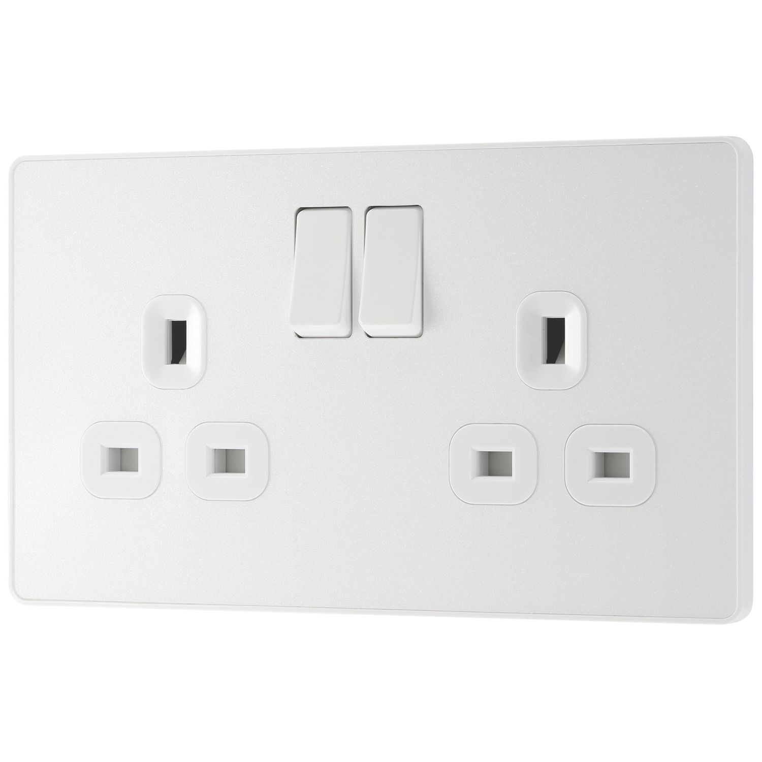 British General Evolve 13A 2-Gang SP Switched Socket Pearlescent White with White Inserts (220RF)
