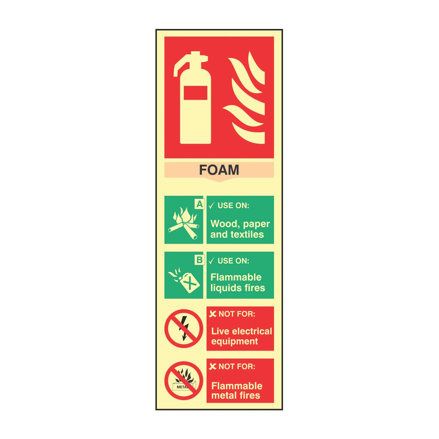 Essentials Photoluminescent "Fire Extinguisher Foam" Sign 300mm x 100mm (221FG)
