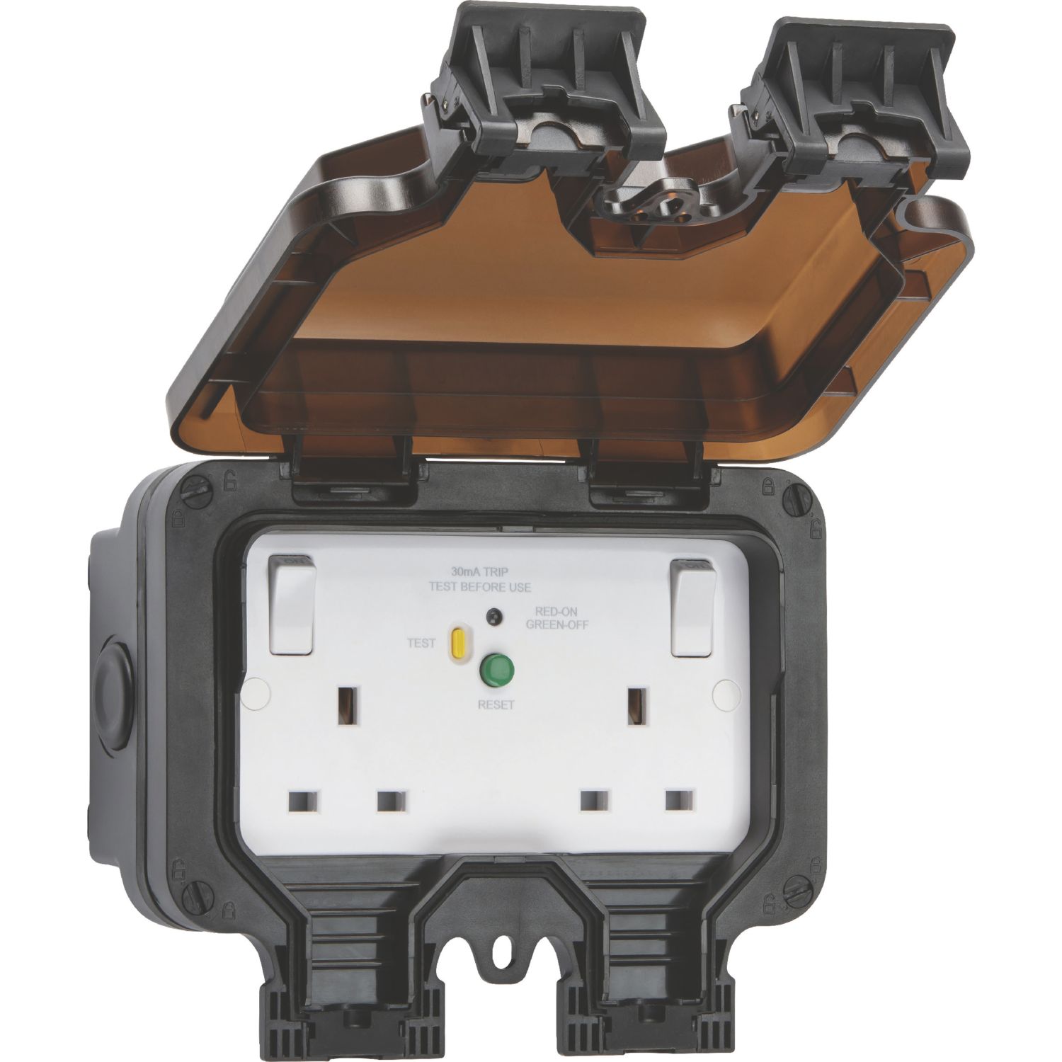 Knightsbridge IP66 13A 2-Gang DP Weatherproof Outdoor Switched Passive RCD Socket (221VF)