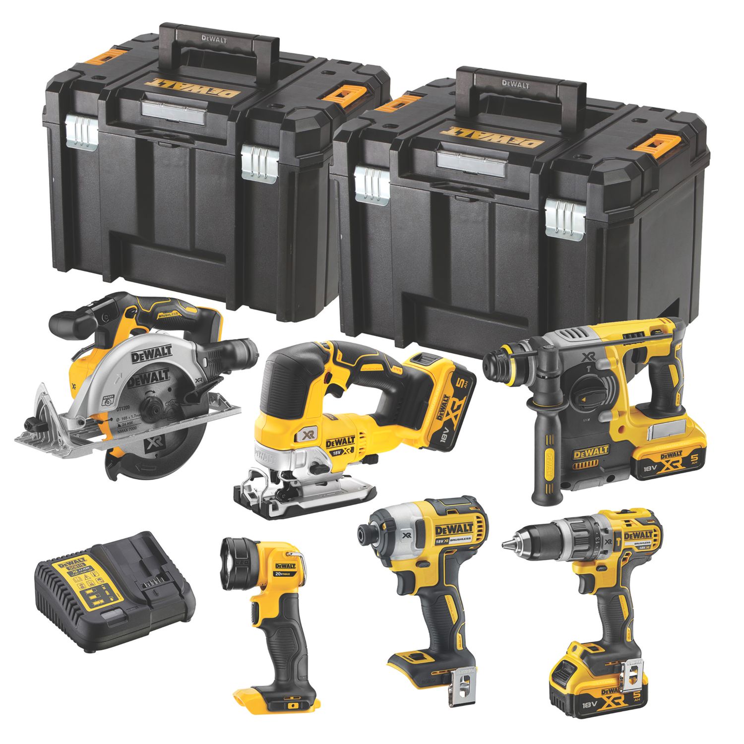 DeWalt DCK690P3T-GB 18V 3 x 5.0Ah Li-Ion XR Brushless Cordless 6-Piece Power Tool Kit (222KJ)