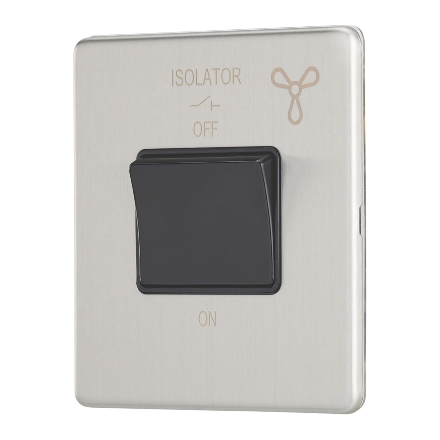 Contactum Lyric 10AX 1-Gang 3-Pole Fan Isolator Switch Brushed Steel with Black Inserts (227RP)