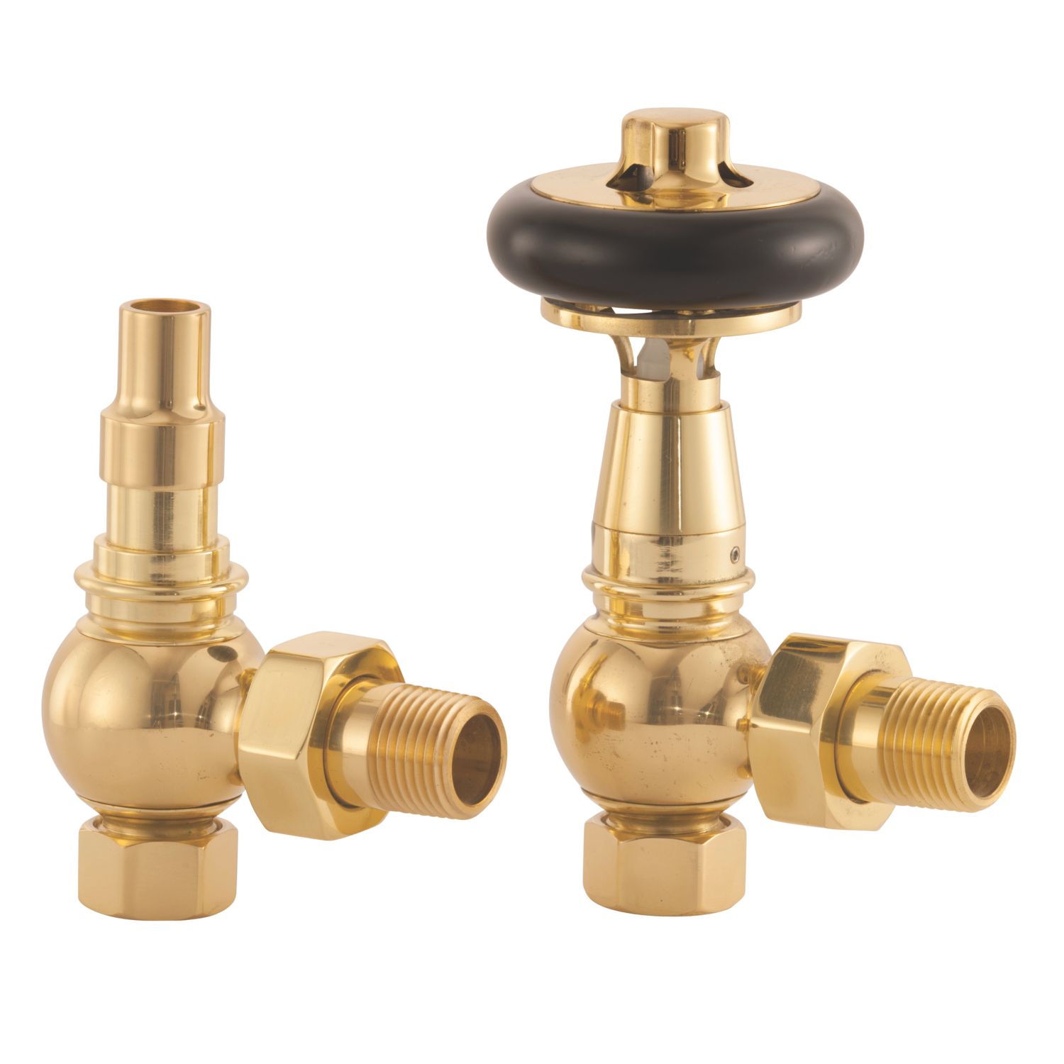 Arroll UK-28 15mm x 1/2" Antique Brass Angled Traditional Thermostatic Radiator Valve & Lockshield (2286G)