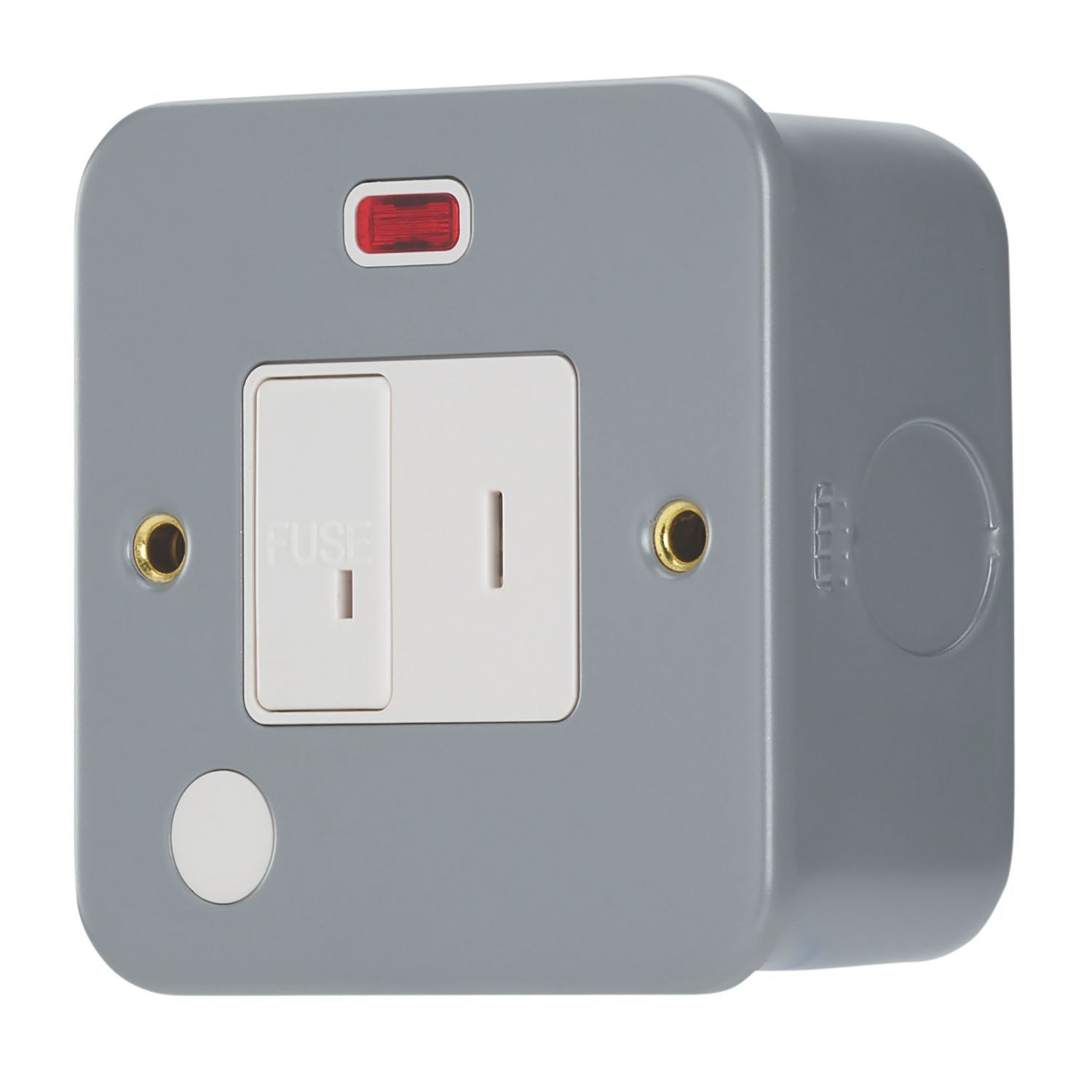 Contactum 13A Switched Metal Clad Secret Key Fused Spur & Flex Outlet with Neon with White Inserts (229RK)