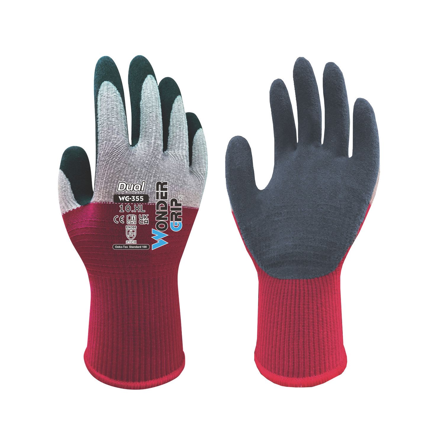 Wonder Grip WG-355 Dual General Handling Gloves Maroon/Grey X Large (229VJ)
