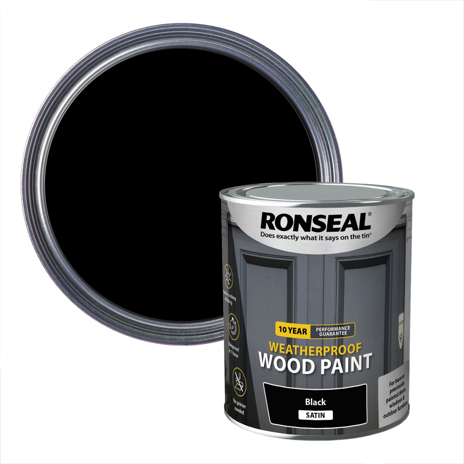 Ronseal 750ml Black Satin Wood Paint (230FF)