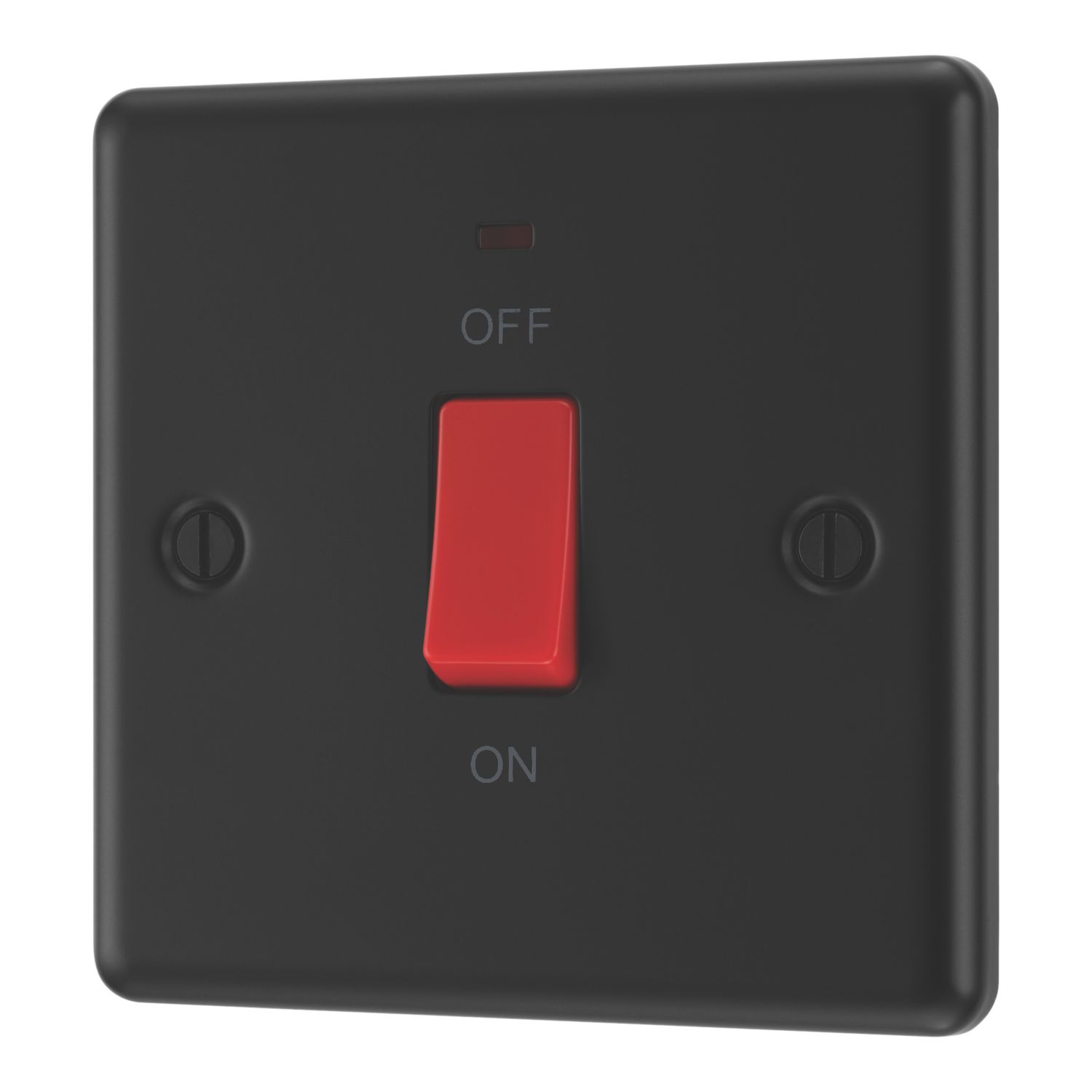 LAP 45A 1-Gang 2-Pole Cooker Switch Matt Black with LED with Red Inserts (230PN)