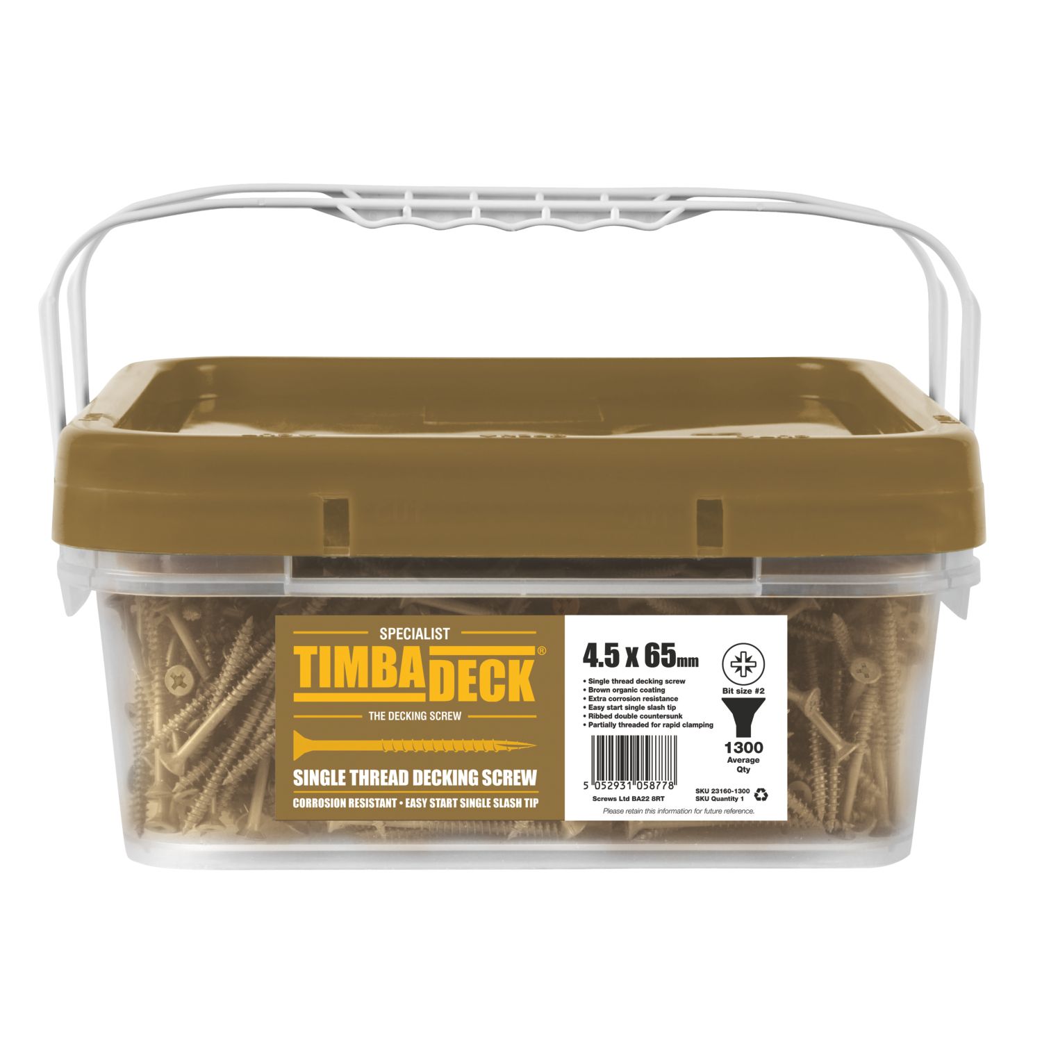 Timbadeck PZ Double-Countersunk Thread Forming Decking Screws 4.5mm x 65mm 1300 Pack (23160)