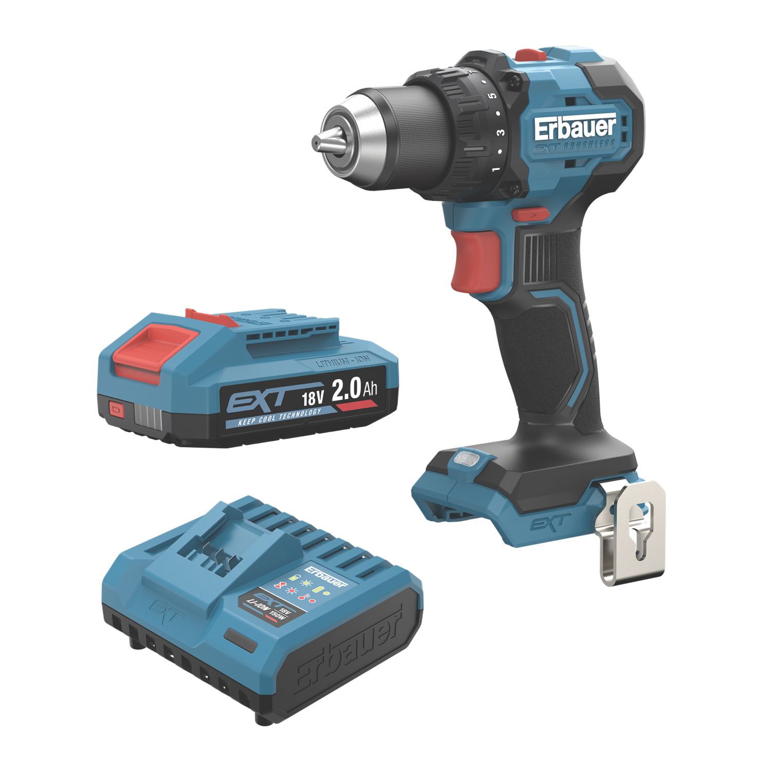 Erbauer ERI1096DDH 18V 1 x 2.0Ah Li-Ion EXT Brushless Cordless Drill Driver (232YM)