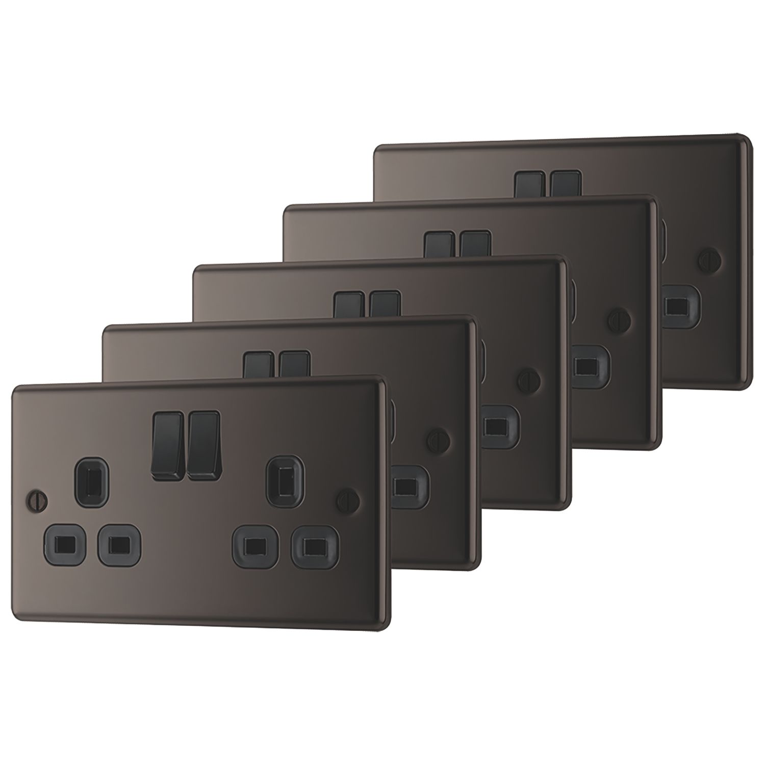 LAP 13A 2-Gang SP Switched Plug Sockets Black Nickel with Black Inserts 5 Pack (2334C)