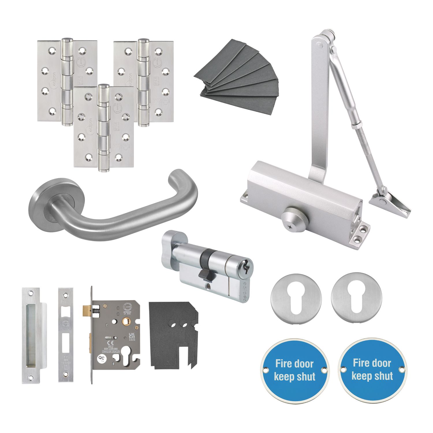 Smith & Locke Fire Rated Euro Sashlock Lever on Rose Door Kit Set Satin Silver (233PC)