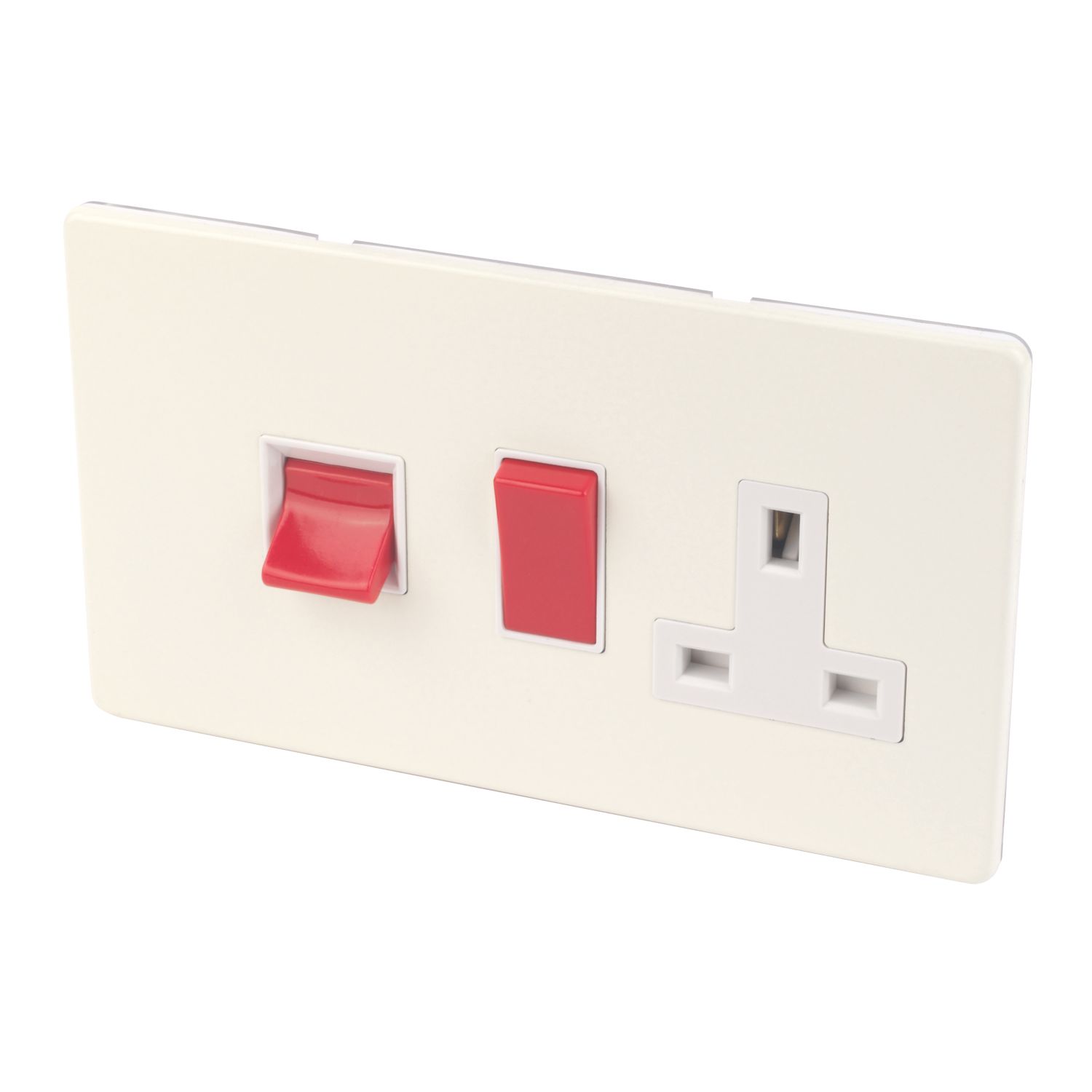Varilight 45AX 2-Gang DP Cooker Switch & 13A DP Switched Socket White Chocolate with White Inserts (23765)