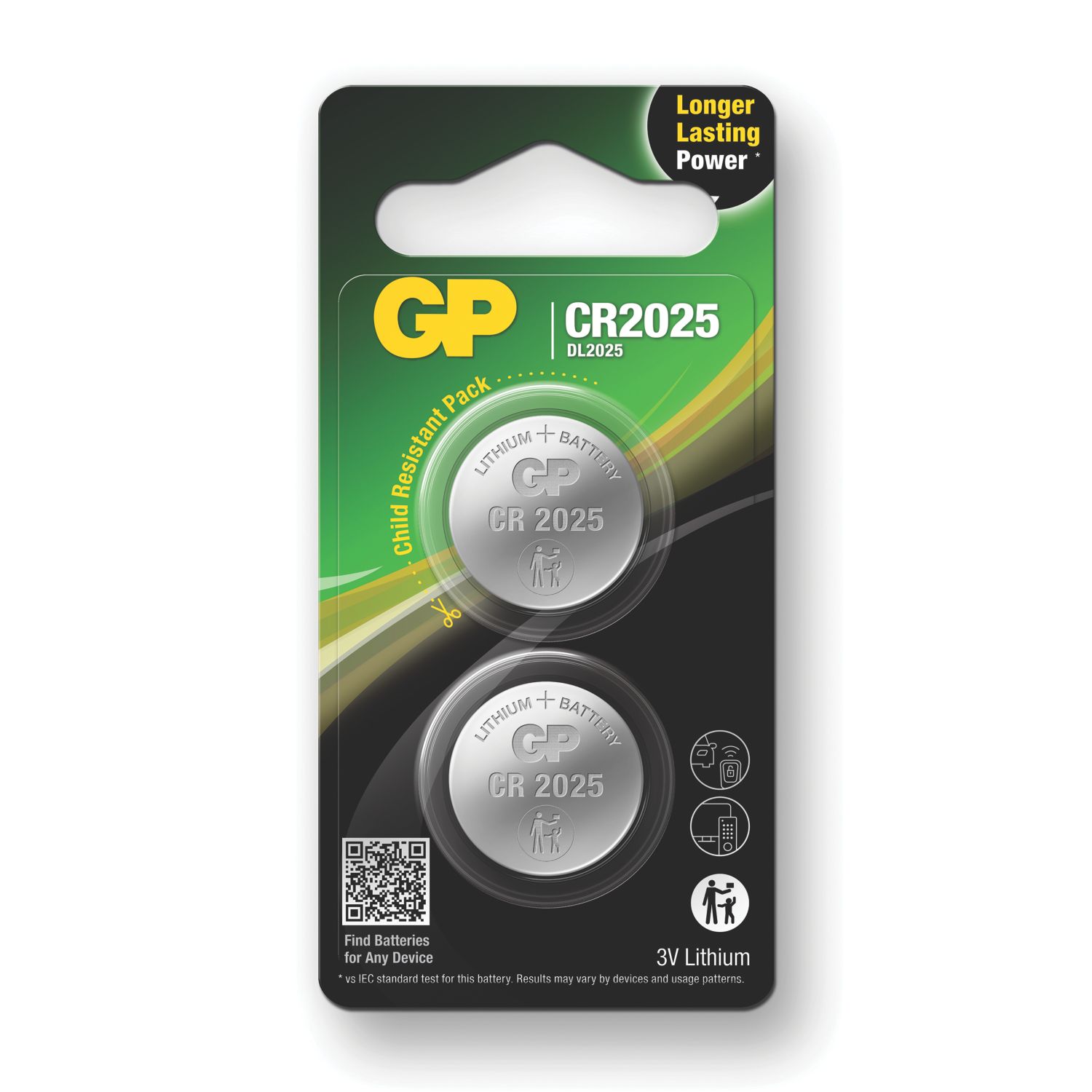GP Batteries CR2025 3V Coin Cell Lithium Batteries 2 Pack (237RM)