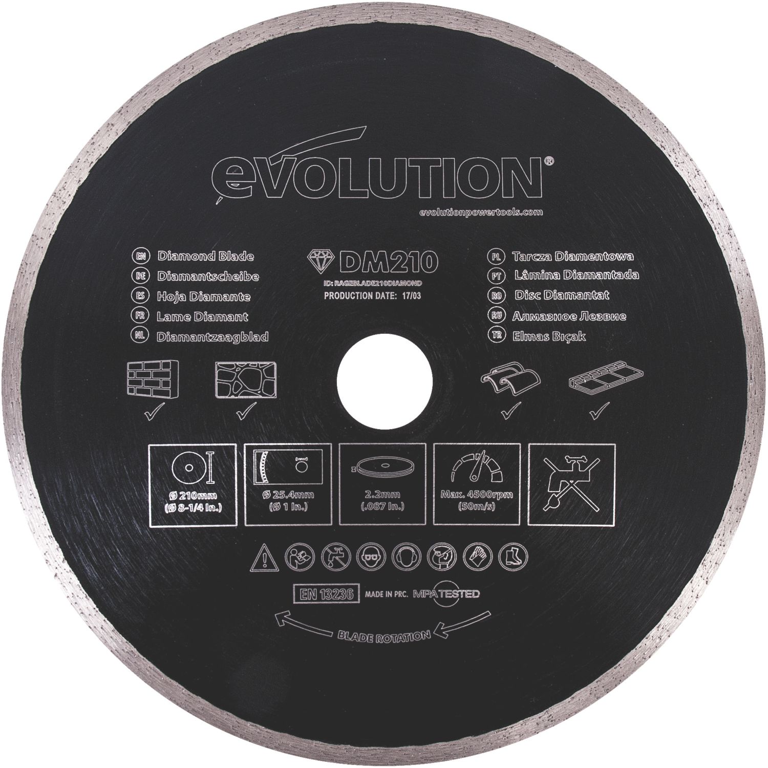 Evolution RAGEBLADE210DIAMOND Multi-Material Diamond Blade 210mm x 25.4mm (2389H)