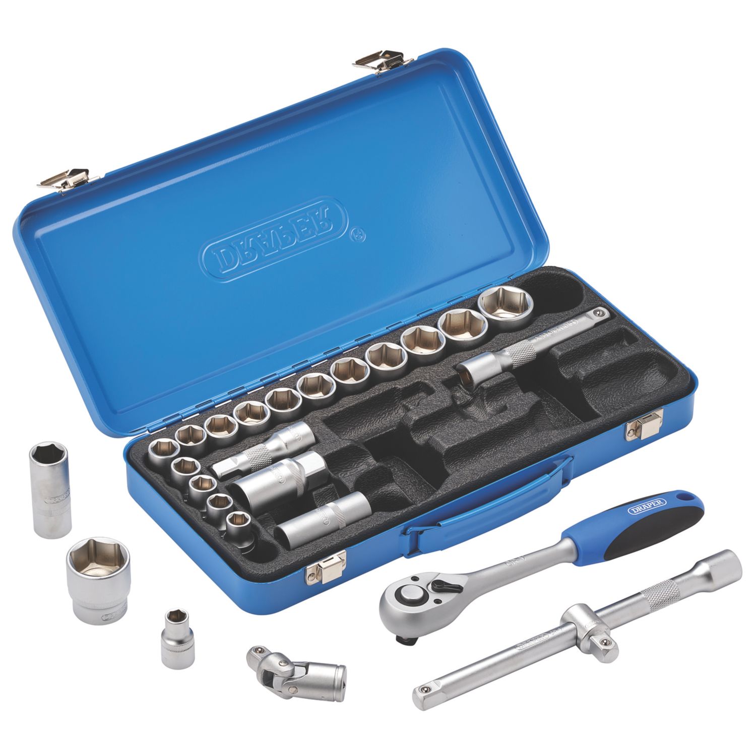 Draper Mixed Drive Metric Socket Set in Metal Case 26 Pieces (245CN)