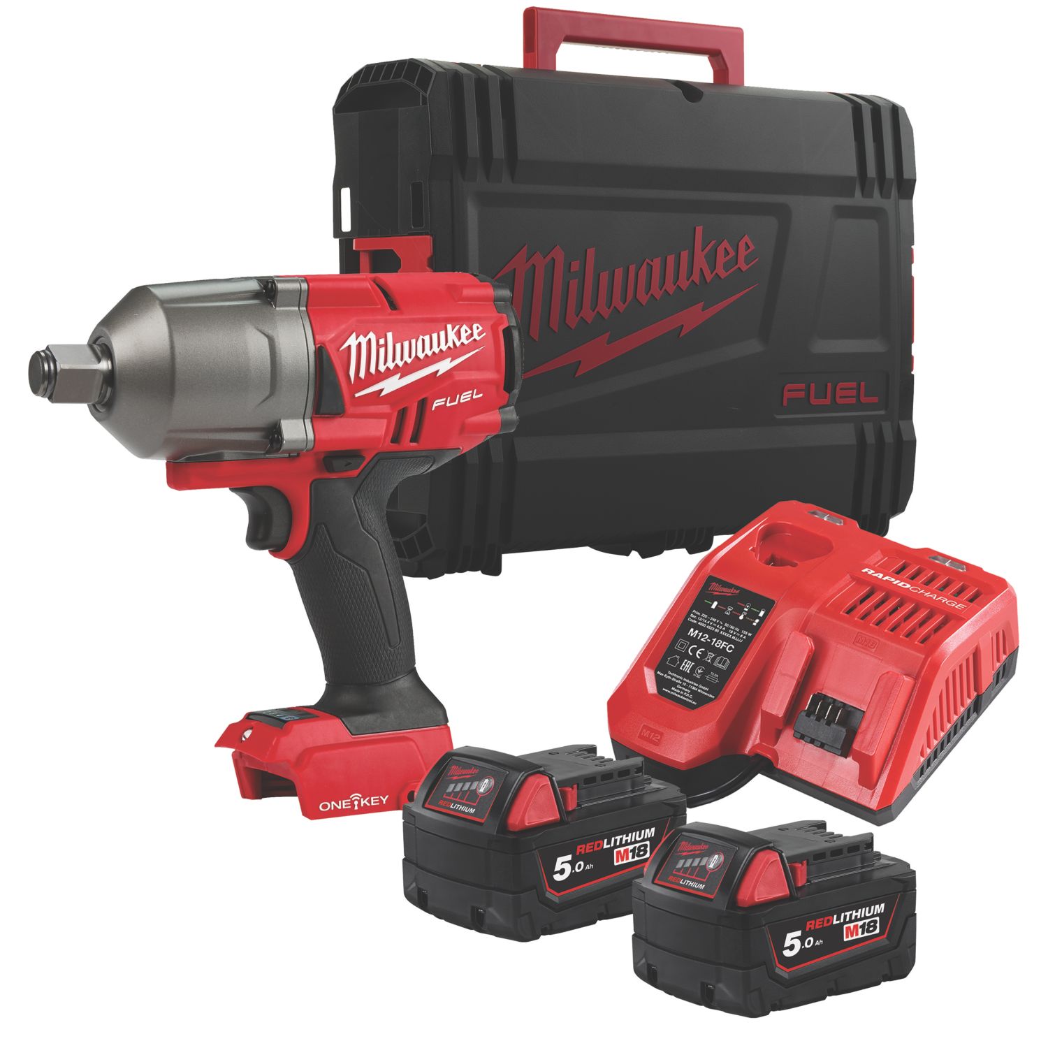 Milwaukee M18 ONEFHIWF34-502X FUEL 18V 2 x 5.0Ah Li-Ion RedLithium Brushless Cordless ONE-KEY Impact Wrench (246GE)