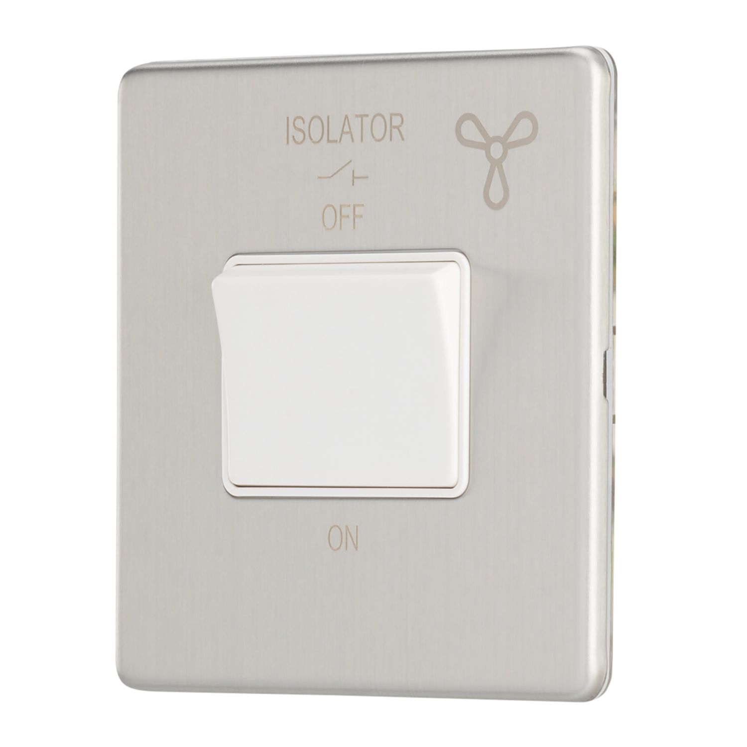 Contactum Lyric 10AX 1-Gang 3-Pole Fan Isolator Switch Brushed Steel with White Inserts (247RP)