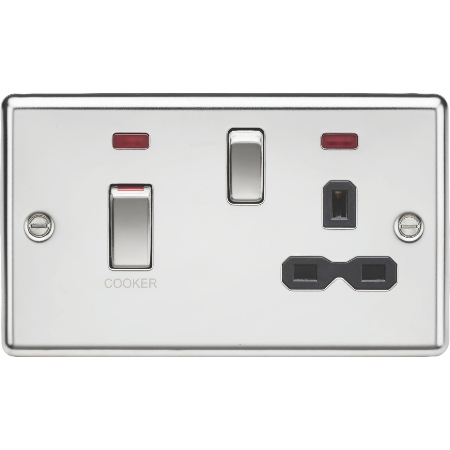 Knightsbridge 45A 2-Gang DP Cooker Switch & 13A DP Switched Socket Polished Chrome with LED with Black Inserts (247TY)