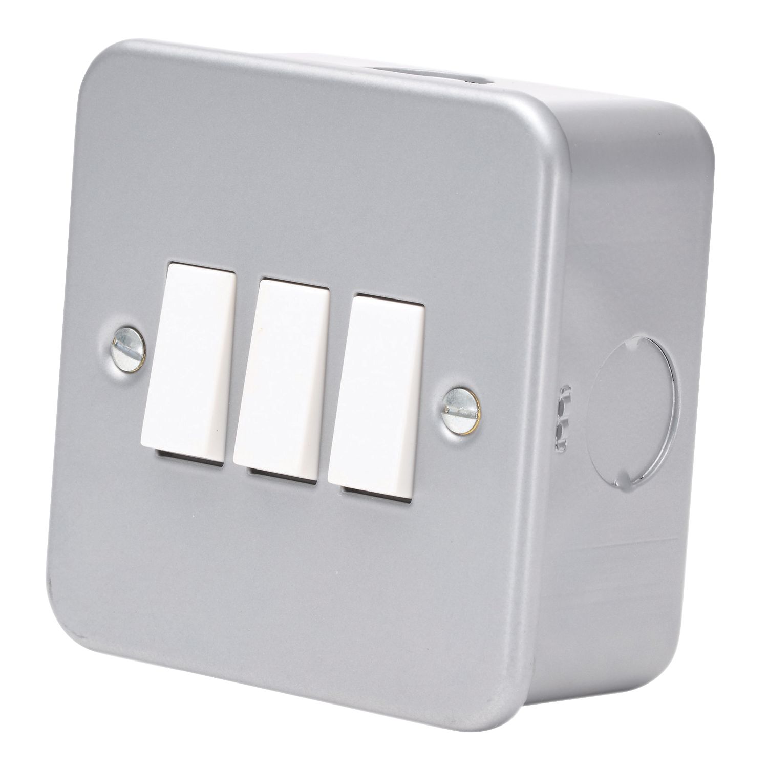 Essentials 10AX 3-Gang 2-Way Metal Clad Switch with White Inserts (24937)