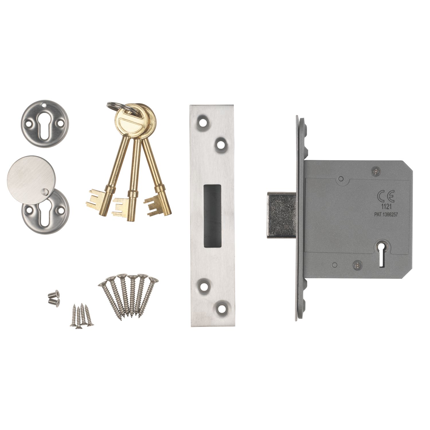 Smith & Locke Fire Rated Satin Stainless Steel BS 5-Lever Mortice Deadlock 77mm Case - 57mm Backset (2506G)