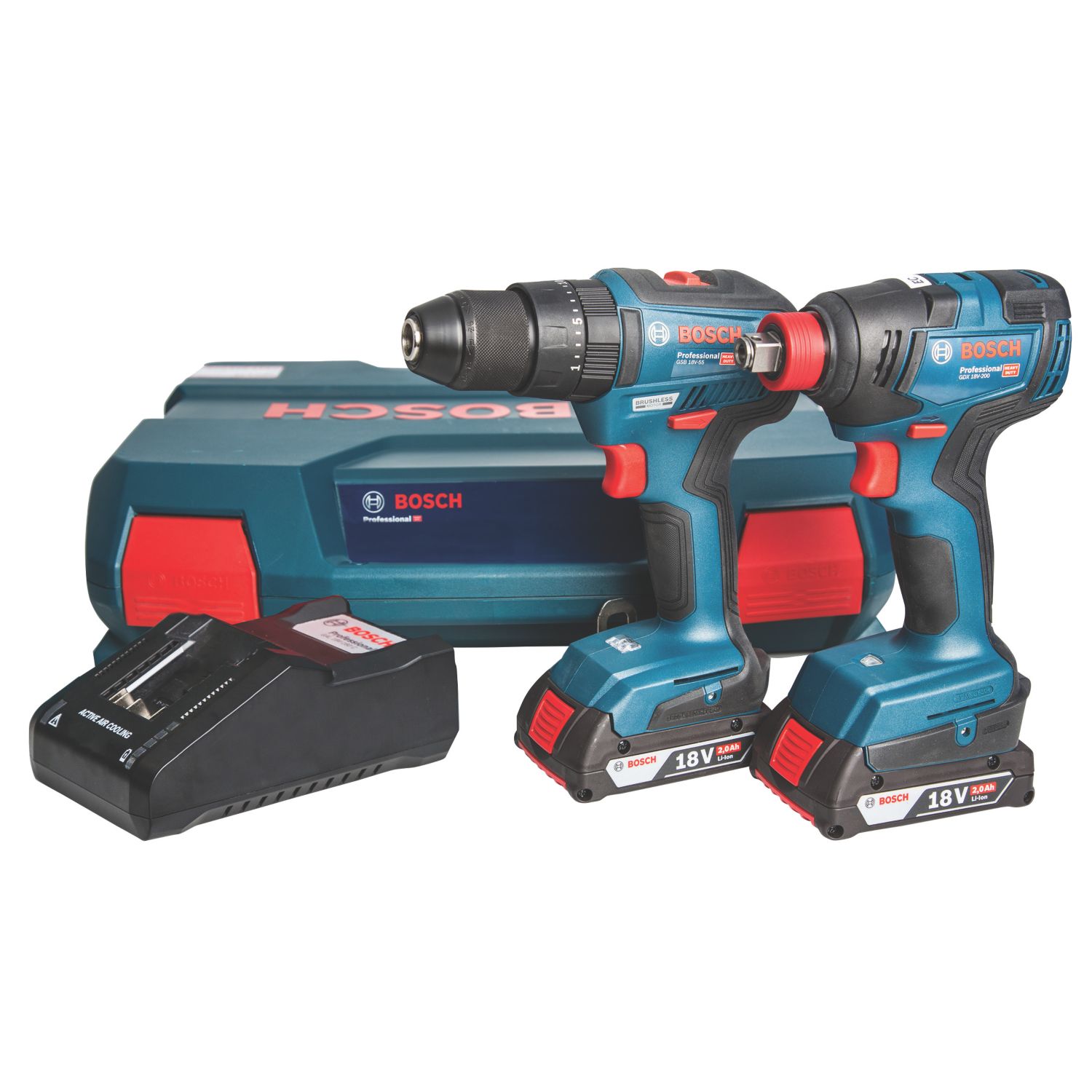 Bosch GSB 18 V-55 18V 2 x 2.0Ah Li-Ion Coolpack Brushless Cordless 18V Twin Pack (253JF)